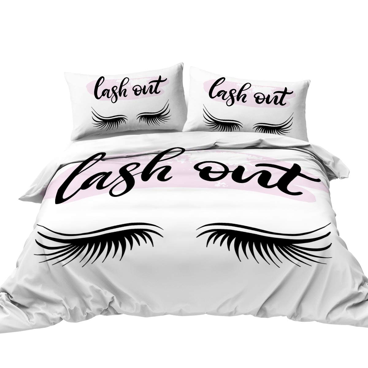 BlessLiving Trendy Eyelash Duvet Cover Set - 3 Piece Pastel Pink & Black Bedding for Girls | Soft Queen Size Comforter Cover with Fashionable Eyelash Design | Perfect for Teen Bedrooms, Dorm Decor & Gift Ideas