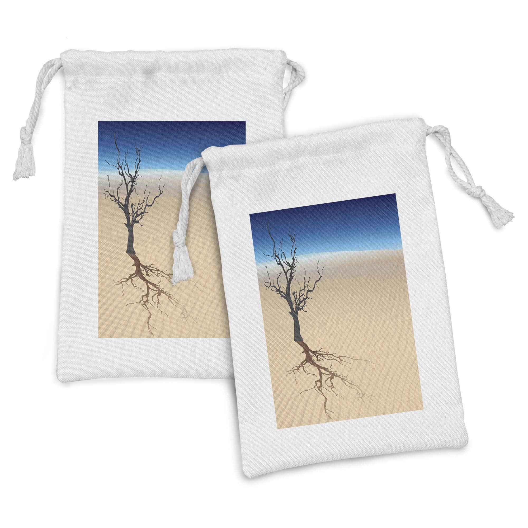 Ambesonne 2-Pack Fabric Drawstring Pouches - Desert Dead Tree Graphic Design, 9
