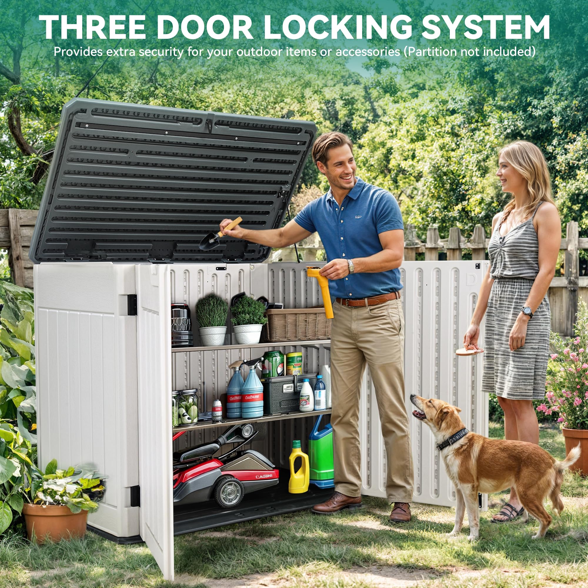 YITAHOME 47 cu ft Large Outdoor Horizontal Storage Shed - Waterproof Resin Tool Shed with Lockable Doors for Garden Tools, Lawn Mower, Trash Cans - 4.5x2.8x3.9 ft Light Gray - Perfect for Backyard, Garage & Patio Organization