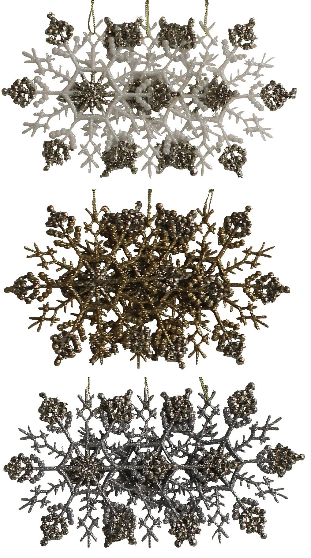 3 Pack Shatterproof Glitter Snowflake Christmas Tree Ornaments - Durable Holiday Decor for Xmas Tree, Home, Party & Gift Giving