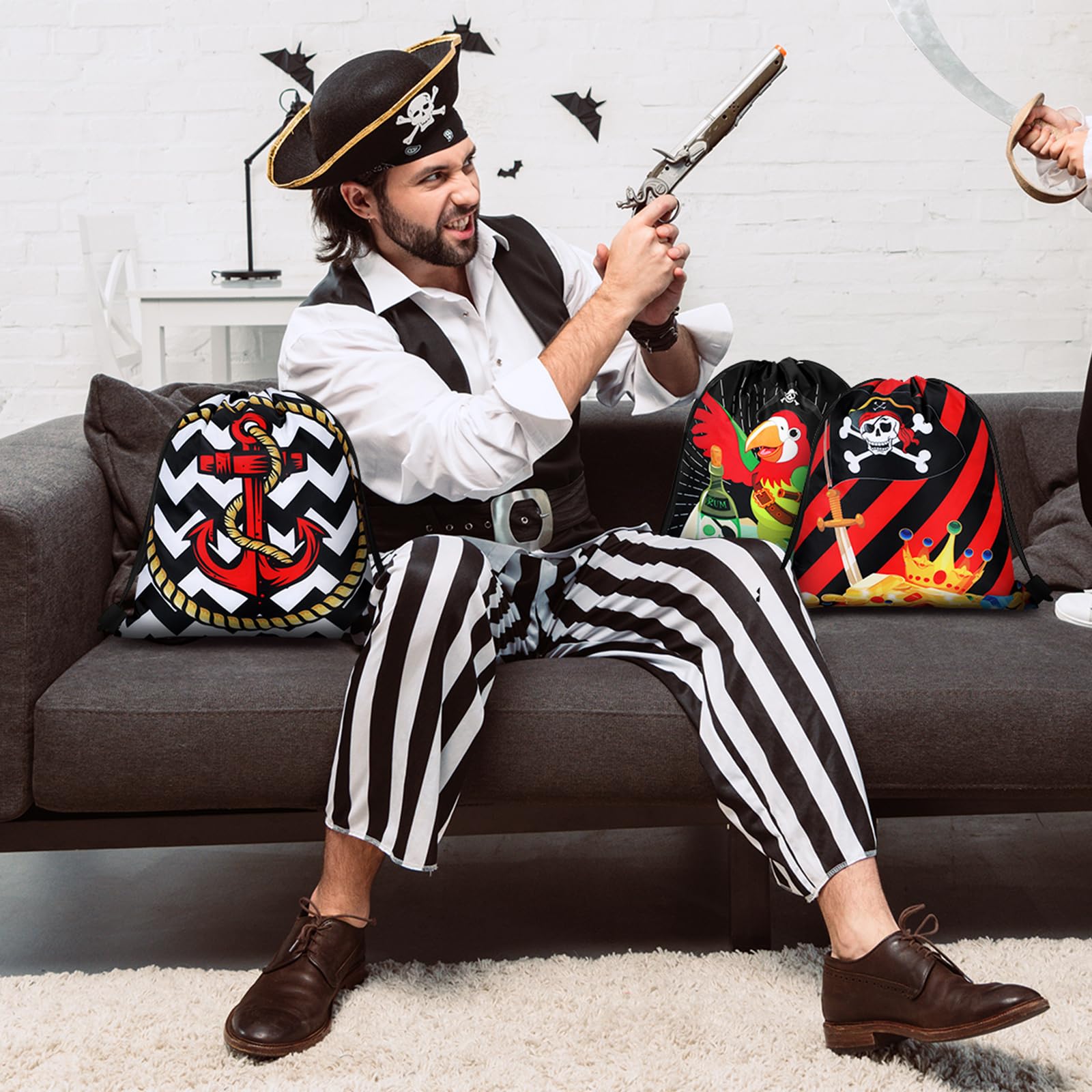 16Pcs Pirate Party Favor Bags for Kids - Halloween & Birthday Supplies for Adventure Themed Decor
