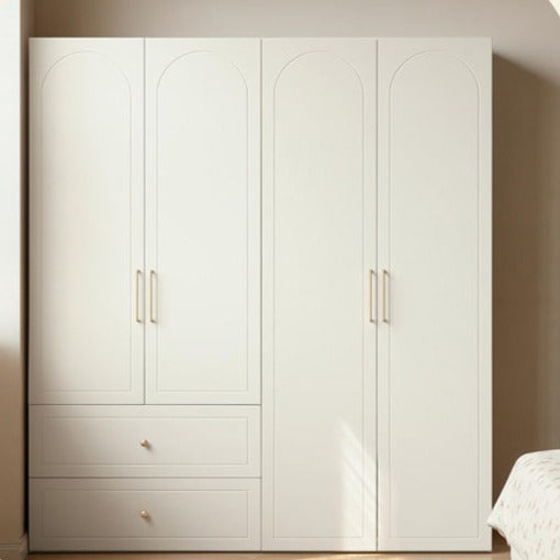 French Cream Pine Solid Wood Wardrobe - Elegant Vintage Closet for Bedroom, Living Room & Guest Room Storage