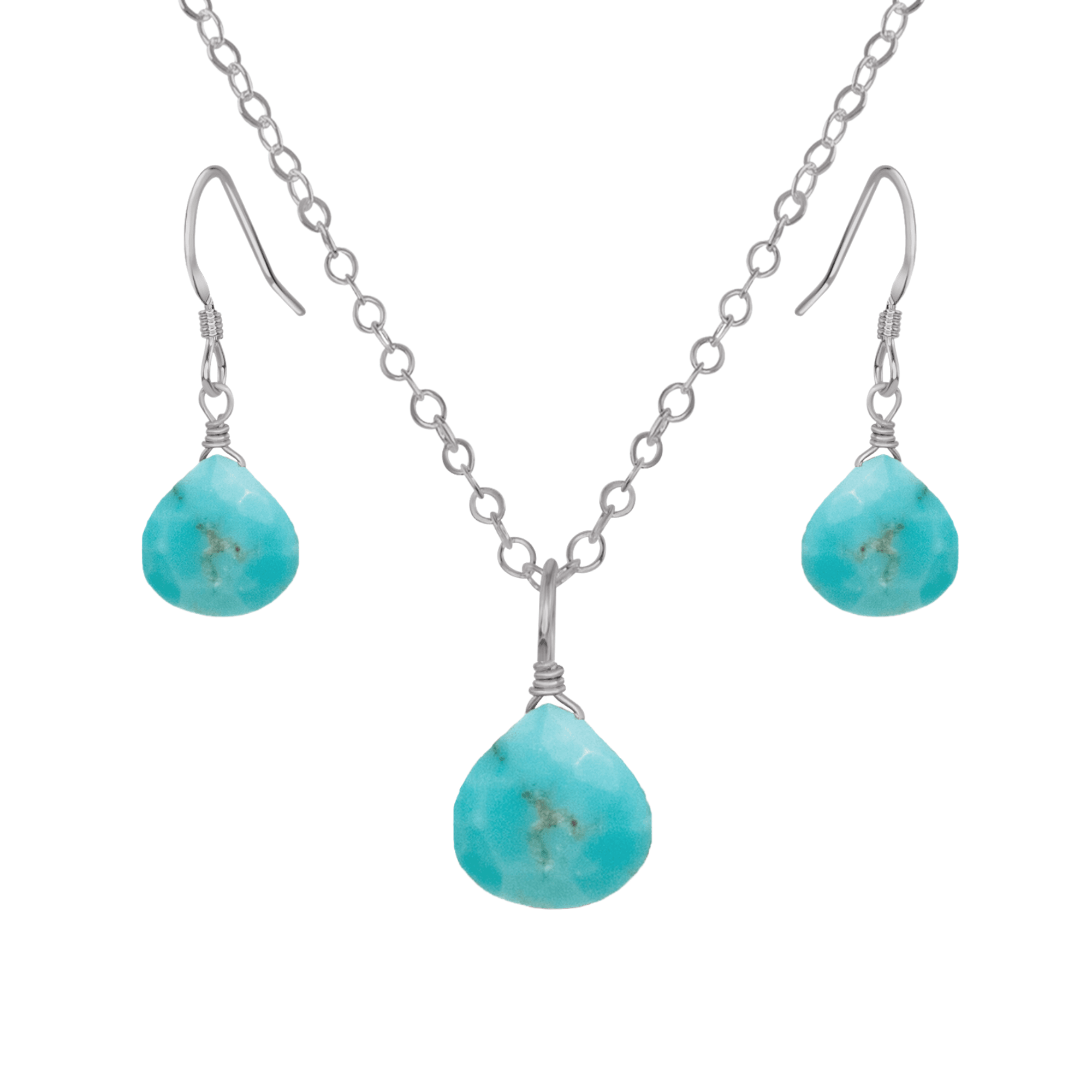 Turquoise Tiny Teardrop Earrings & Necklace Set - Dainty Bohemian Jewelry for Women | Perfect for Weddings, Parties & Everyday Wear