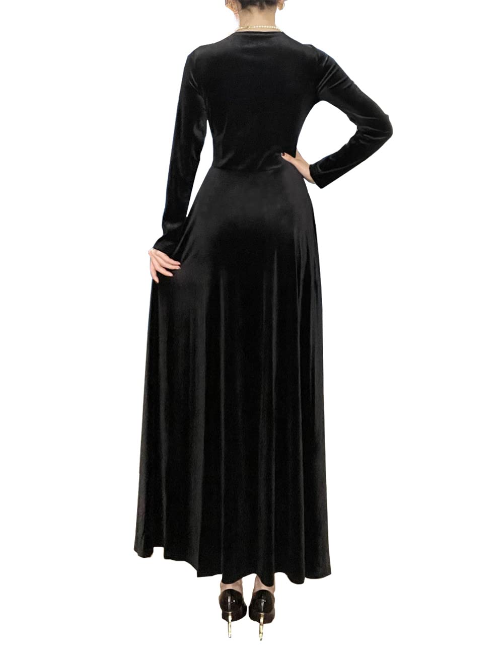 Elegant Women's V-Neck Velvet Long Dress for Evening Party, Prom, Wedding & Formal Events - Perfect for Dancing, Cocktail Parties & Special Occasions