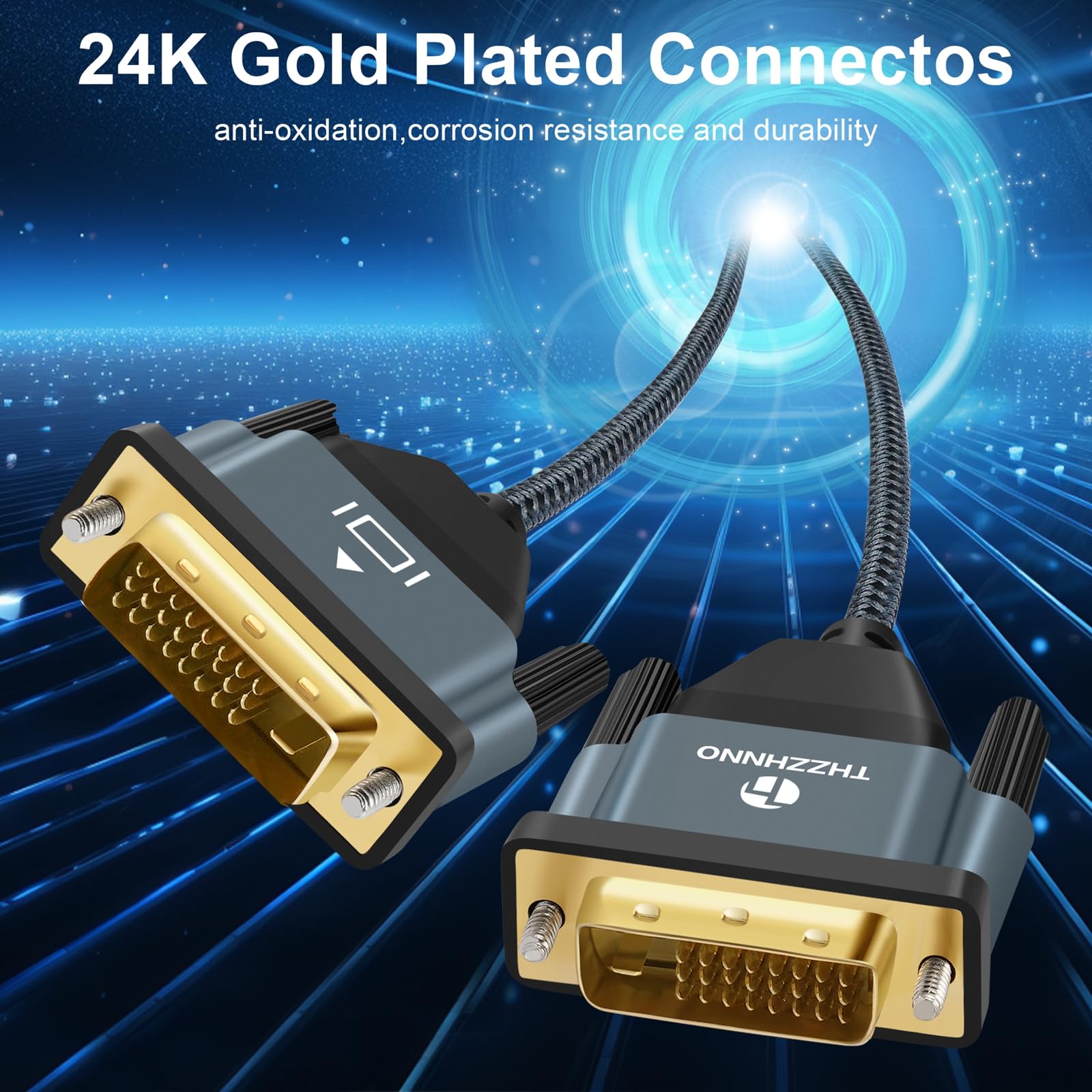 Premium DVI to DVI Cable 3.3FT - 24+1 Pin Gold-Plated DVI-D Male to Male Cable with Braided Nylon - Supports 2560x1600 & 1080P High Resolution - Perfect for Gaming PCs, Laptops, Monitors, Home Theater & Office Workstations