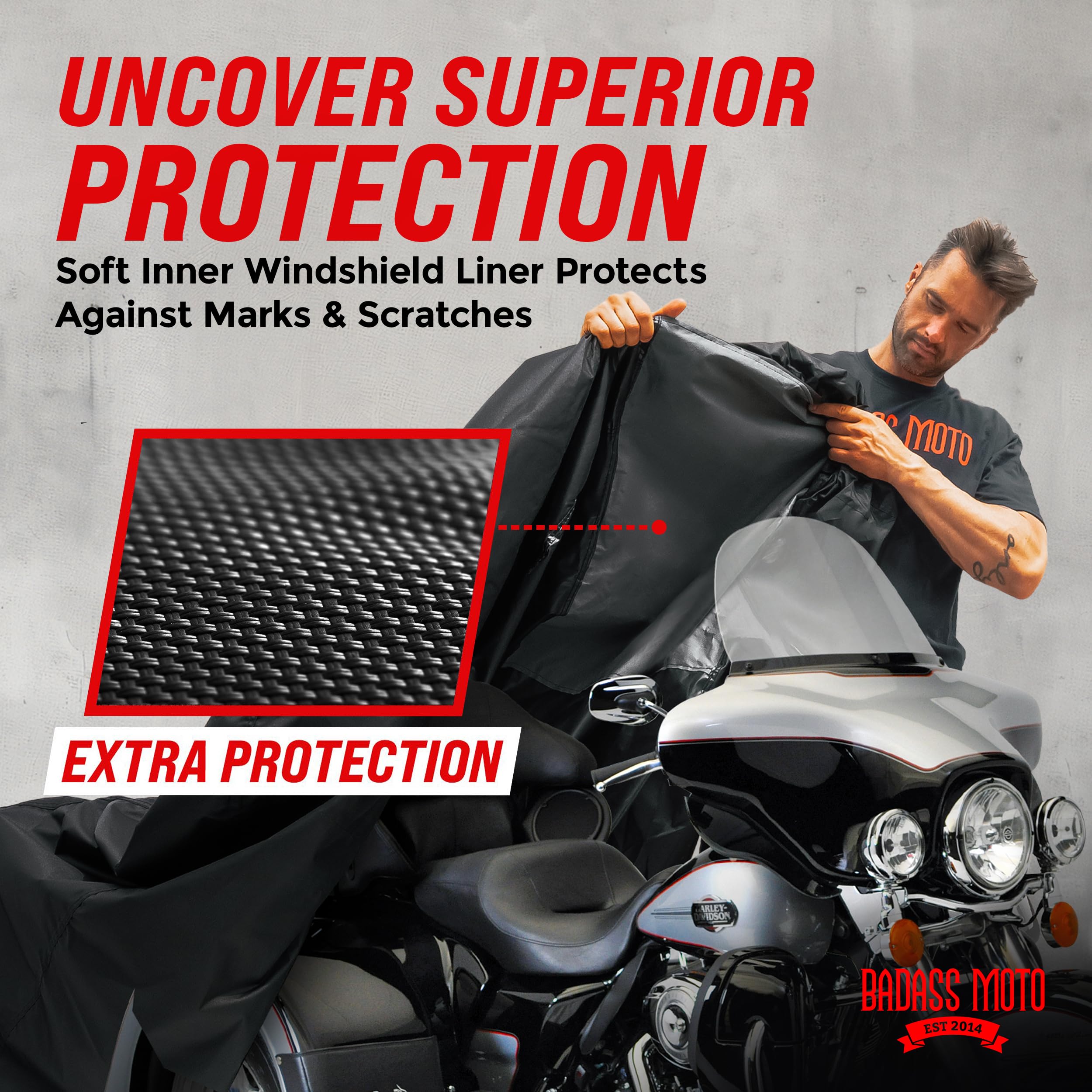 Badass Moto Ultimate Waterproof Heavy Duty Motorcycle Cover for Harley Trike - HD Trike Cover Fits Harley Davidson Tri Glide Accessories | All-Weather Protection for Outdoor Storage & Travel