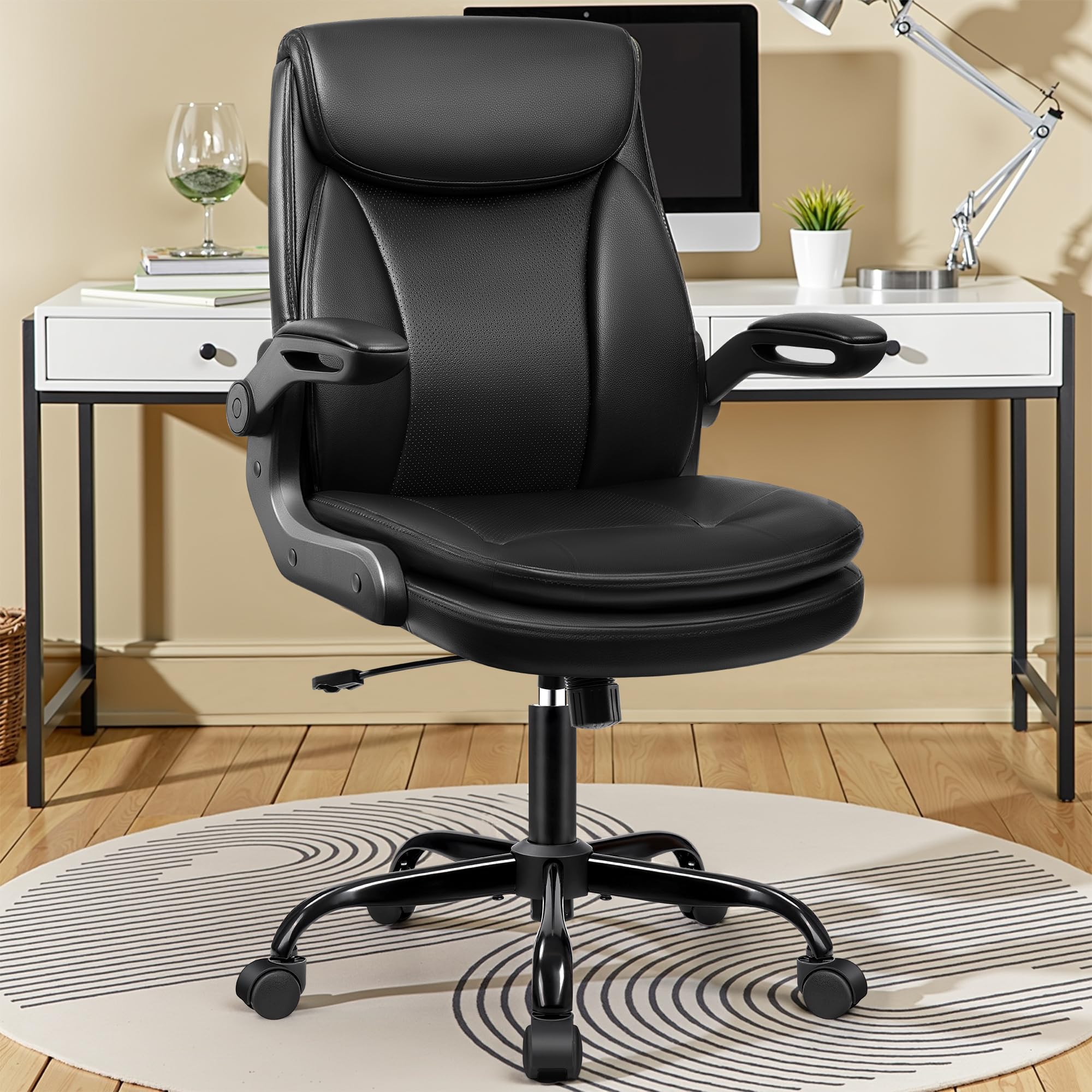 Premium Ergonomic Office Chair with Lumbar Support - Adjustable Height Executive Desk Chair with Flip-Up Armrests & Rocking Function - Perfect for Home Office, Gaming & Computer Workstations