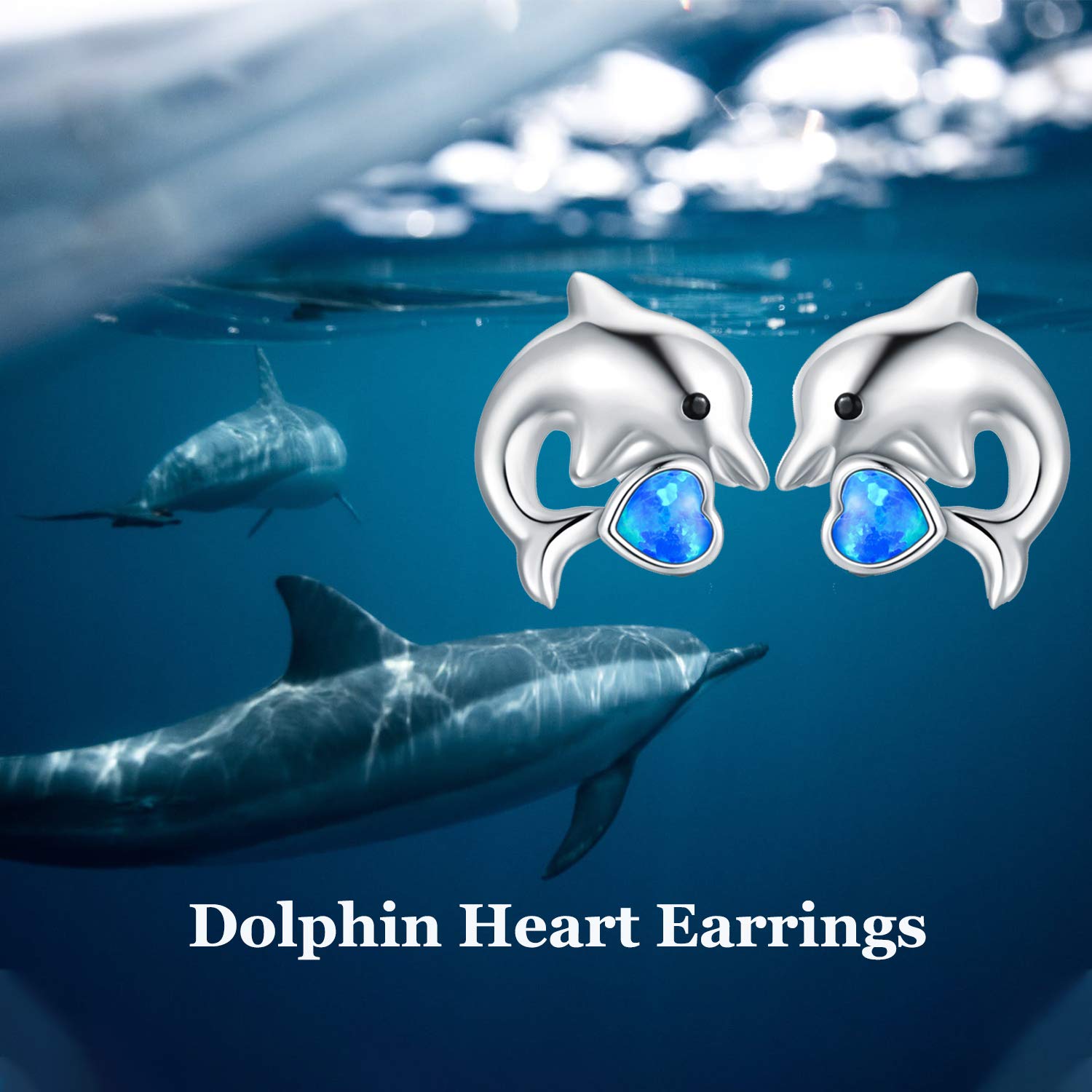 TOUPOP Sterling Silver Stud Earrings for Women - Dolphin, Jellyfish, Owl & Shark Designs with Created Opal | Cute Ocean Animal Jewelry for Girls | Birthday & Christmas Gift Ideas | Perfect for Beach Parties, Casual Wear & Special Occasions