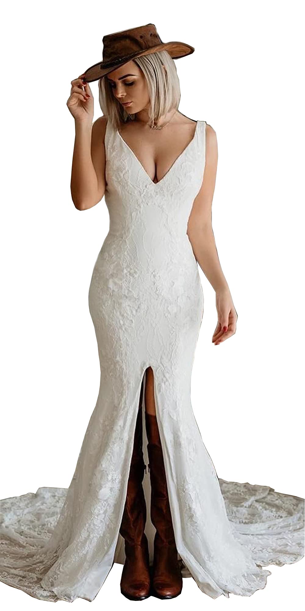 Xjizu Women's Bohemian Mermaid Wedding Dress - Lace Bridal Gown for Beach Boho Wedding & Destination Elopement - Perfect for Outdoor, Seaside, and Garden Ceremonies
