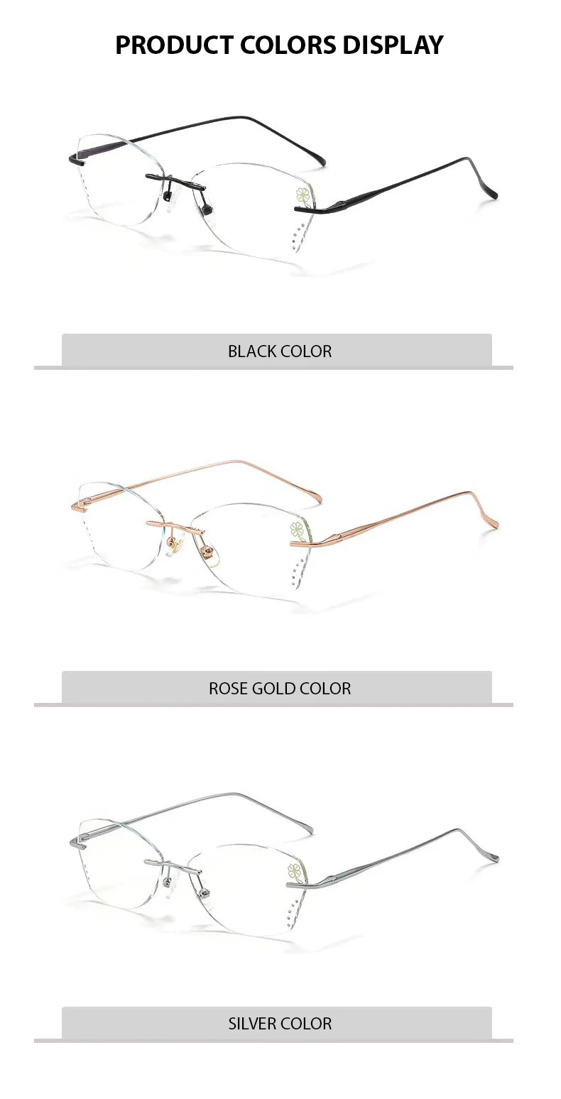 Women's Rimless Butterfly Oval Titanium Eyeglasses Frame 8159 - Lightweight Comfortable Glasses for Reading, Work & Fashion Accessories
