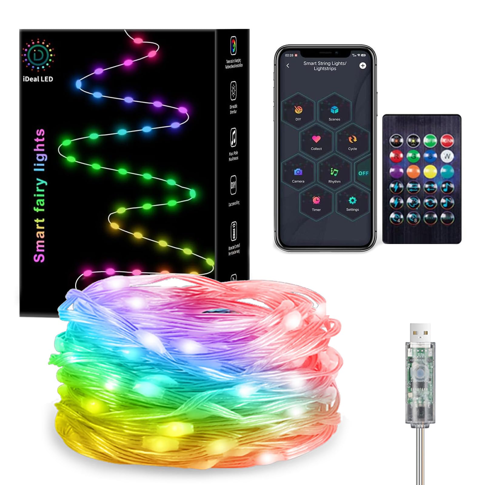 Hoofun 33Ft USB Smart Fairy String Lights with App & Remote Control - Music Sync, Warm White & Multicolor LED Twinkle Lights for DIY Home Decor, Bedroom, Party, Wedding Centerpiece | Indoor & Outdoor Decoration, Garden Lighting, Christmas Tree Decor
