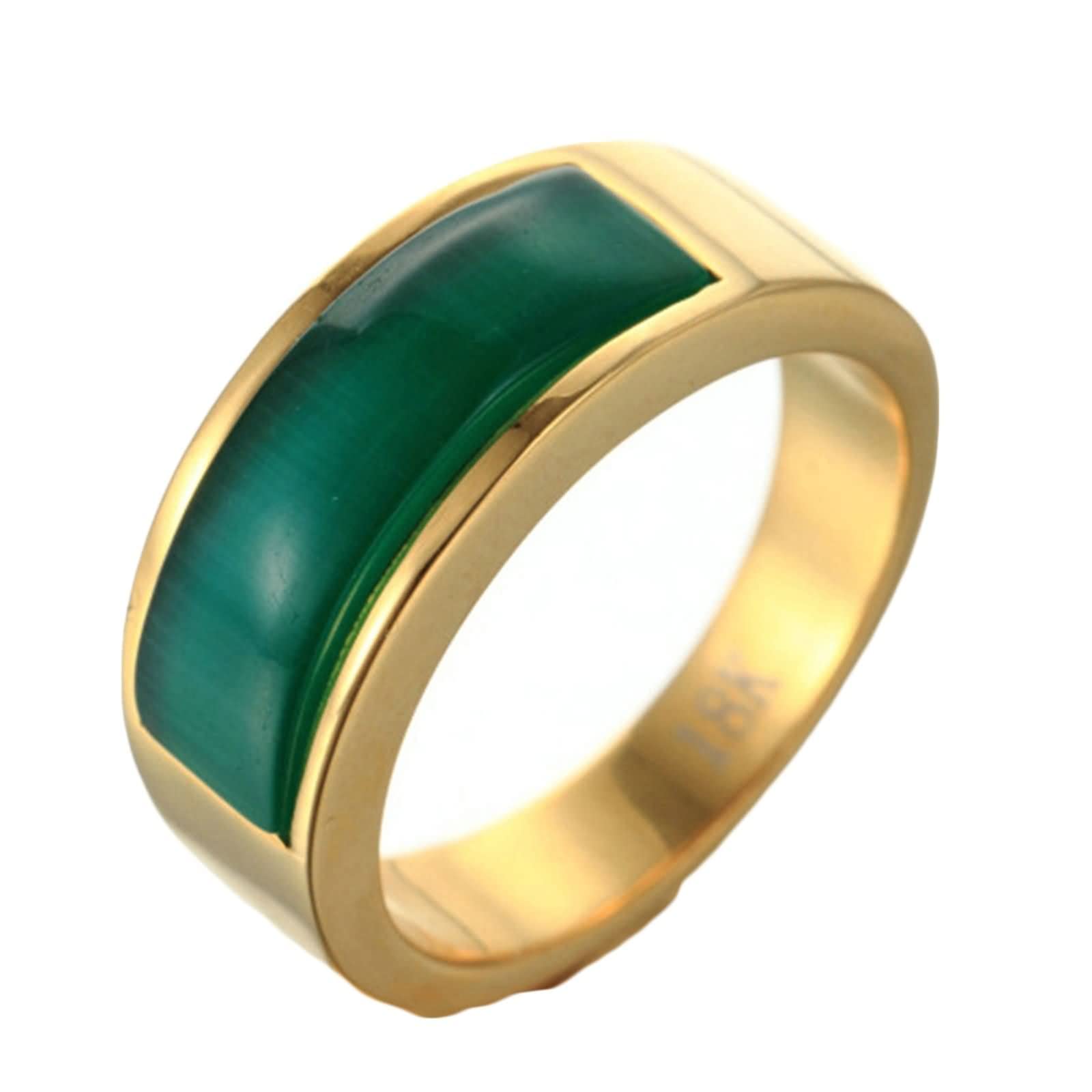 Gothic Men's Ring - Green Cat Eye Stone Engagement & Wedding Band in Stainless Steel Gold - Perfect for Gothic Weddings, Alternative Fashion & Unique Gifts