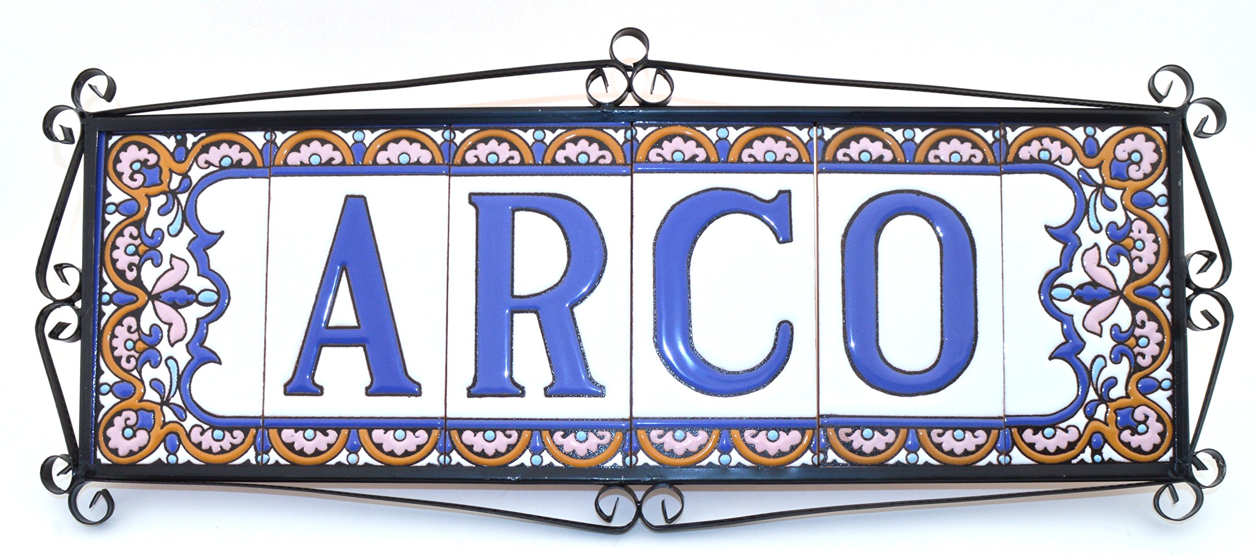 6 Inch Handpainted House Letter Tiles - Custom Address Signs for Home, Mailbox & Front Door - Durable Outdoor House Numbers & Letters (Design ARCO GRANDE 5.86