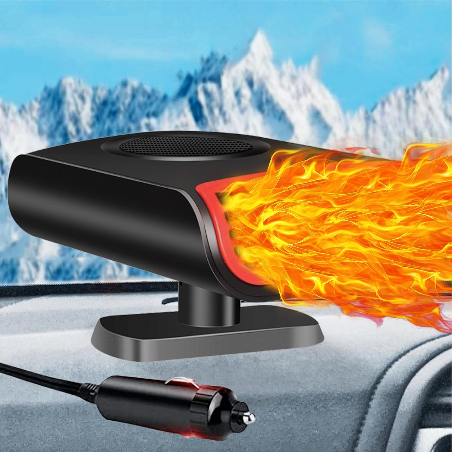 12V Portable Car Heater for Vehicles - Fast Heating Auto Heater Plug into Cigarette Lighter - Perfect for Winter Commuting & Road Trips