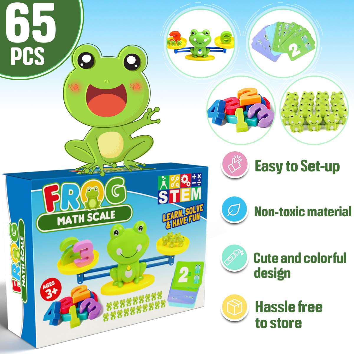 CozyBomB™ Frog Balance Math Game - STEM Montessori Educational Toy for Kids Ages 3-6 | Homeschool Kindergarten Learning Tool | Fun Preschool Counting Activity for Boys & Girls | Perfect Birthday, Christmas Gift for Toddlers (Ideal for Classroom, Home Play & Early Math Skills Development)