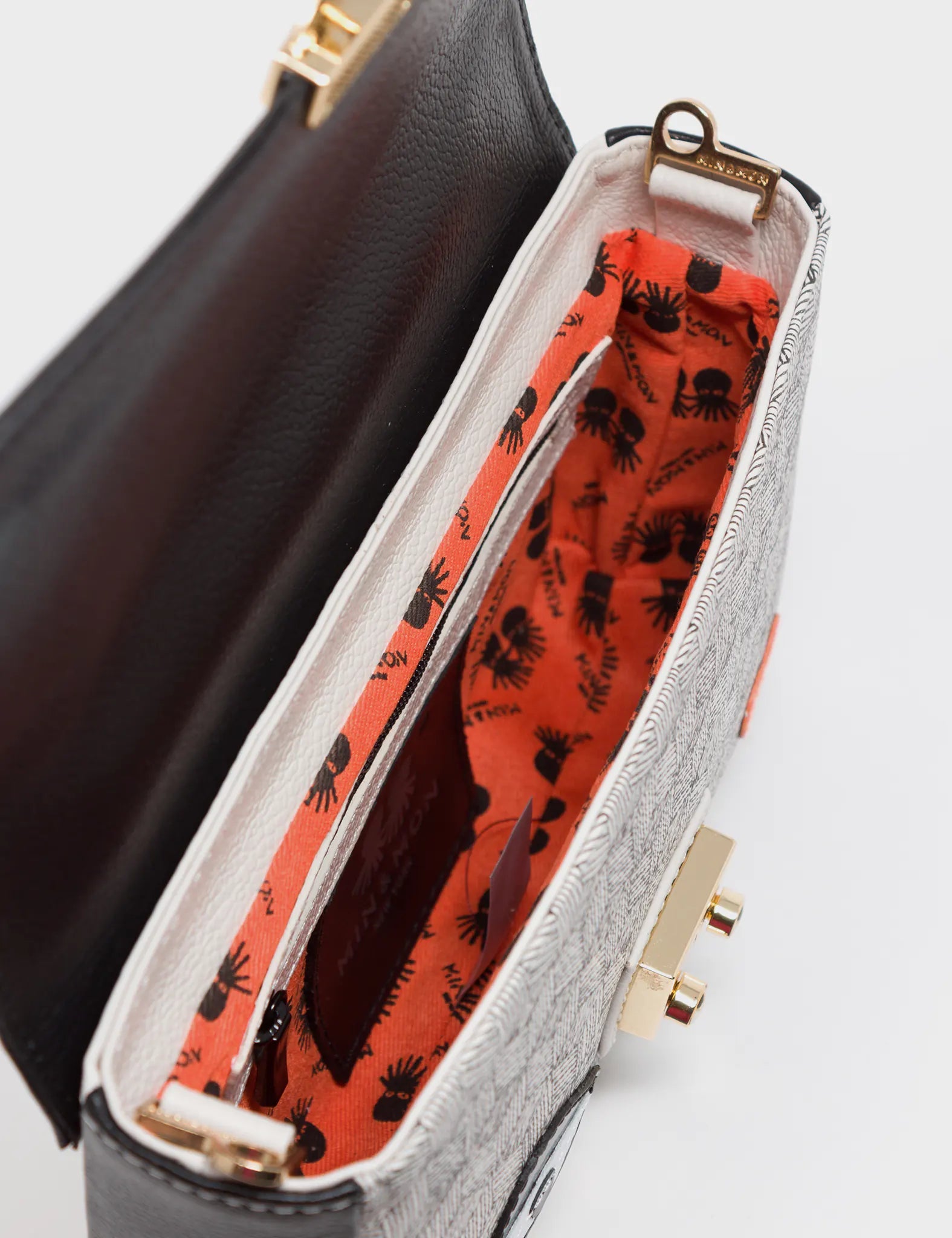 Amantis Black and Cream Leather Crossbody Mini Handbag with All Over Eyes Embroidery - Stylish Small Purse for Women, Perfect for Date Night, Parties, and Everyday Use