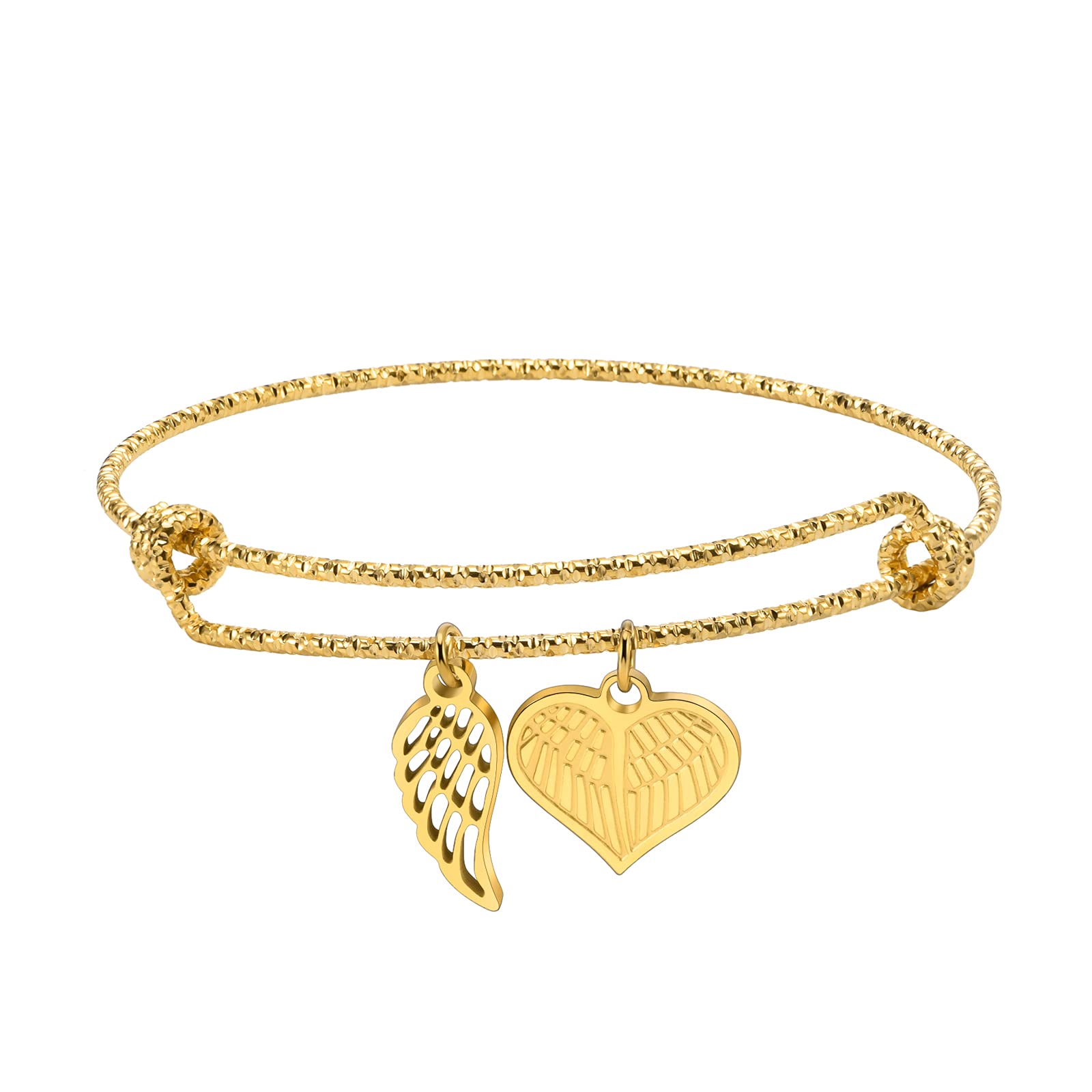 Handmade Adjustable Heart & Wing Pendant Bracelets for Women - Textured Bangles, Simple & Personalized Style Jewelry - Perfect Gift for Her, Birthday, Anniversary, Valentine's Day | Wear for Date Night, Office, Special Occasions