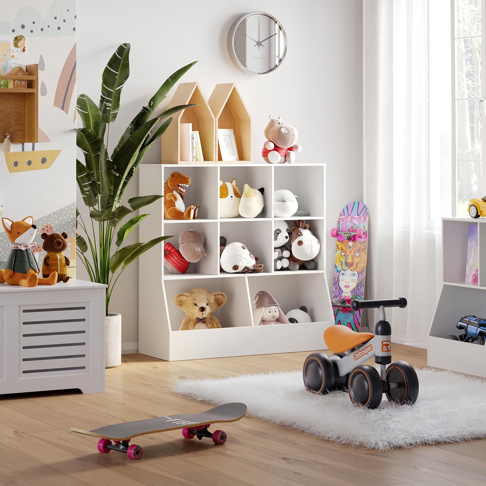 DINZI LVJ 8-Cubby Wooden Toy Storage Organizer & Kids Bookshelf - White 39.4