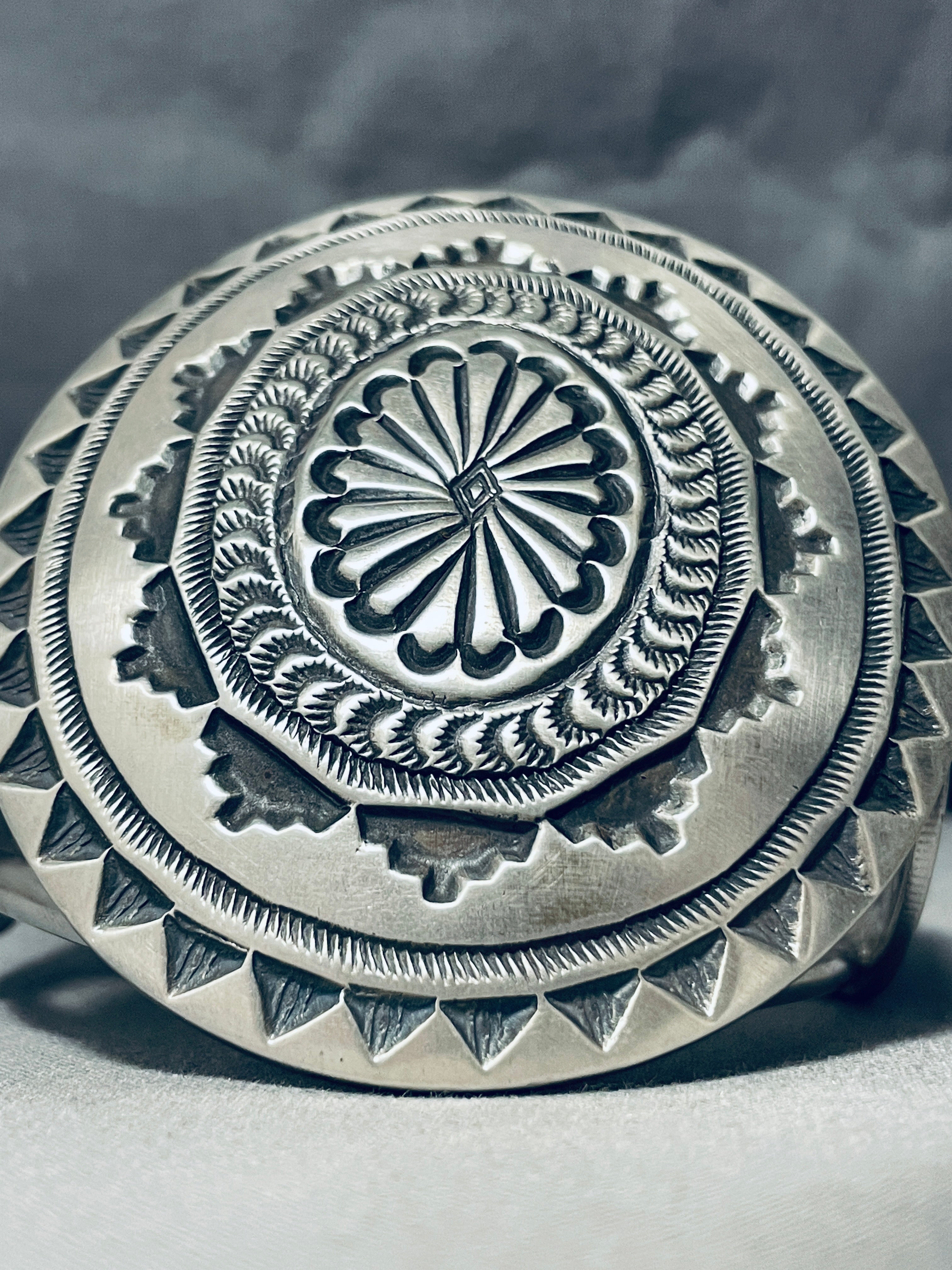 108 Grams Massive Shield Native American Navajo Sterling Silver Stamped Bracelet - Authentic Handcrafted Jewelry for Women, Perfect for Cultural Events & Boho Fashion