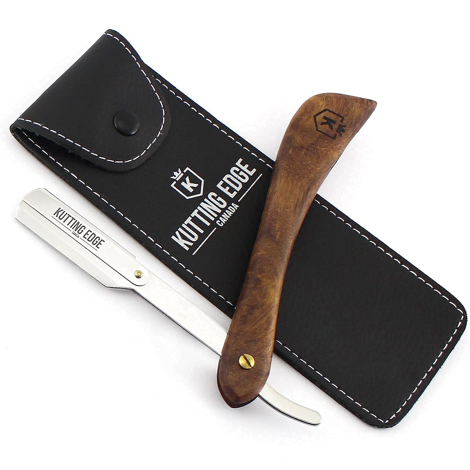 Professional Straight Edge Razor - Stainless Steel Barber Shaving Razor with 10 Derby Double Edge Blades & Brown Wood Handle - Perfect for Men's Grooming, Beard Trimming & Classic Wet Shaving at Home or Salon