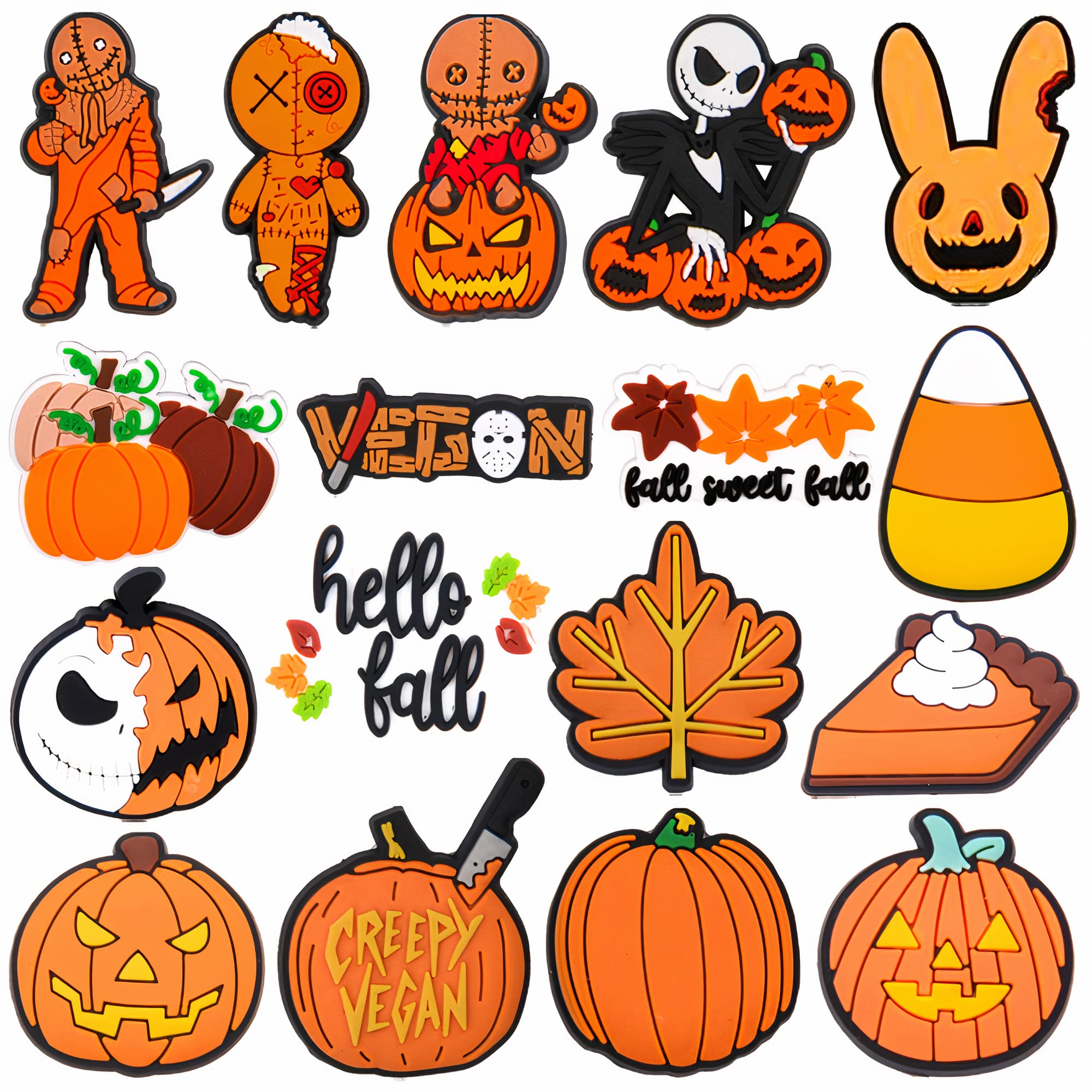 17-27 Pcs Halloween Croc Charms - Horror Movie Shoe Decorations for Crocs Accessories | Spooky Party Favors, Clog Wristband & Sandal Charms | Perfect for Halloween Parties, Birthday Gifts & DIY Shoe Customization