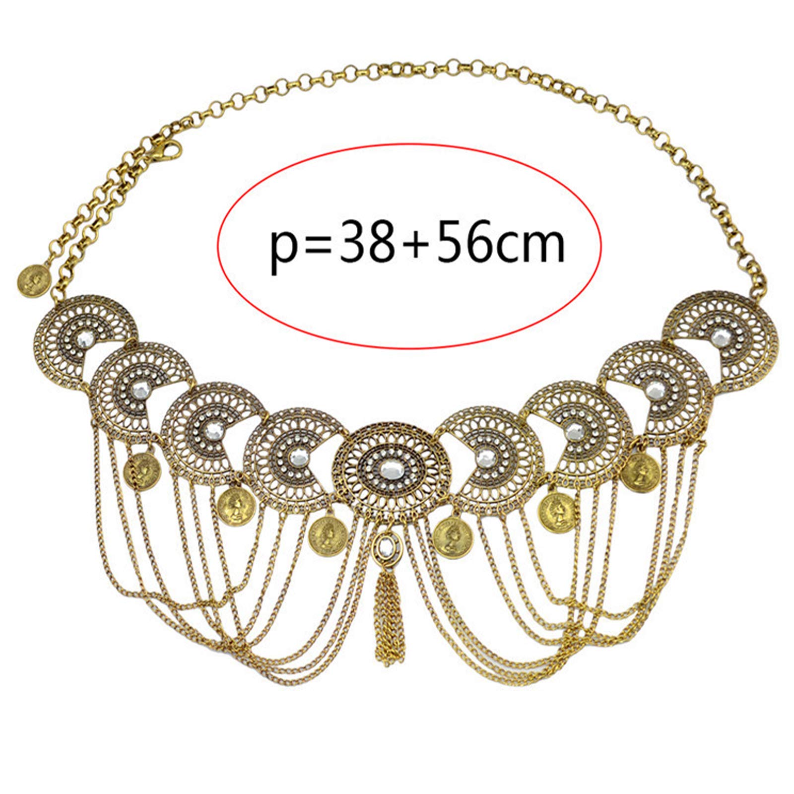 Vintage Adjustable Tassel Crystal Waist Chain Belt for Women - Geometric Metal Body Harness with Cross Design, Perfect for Beach, Dance, and Festival Outfits