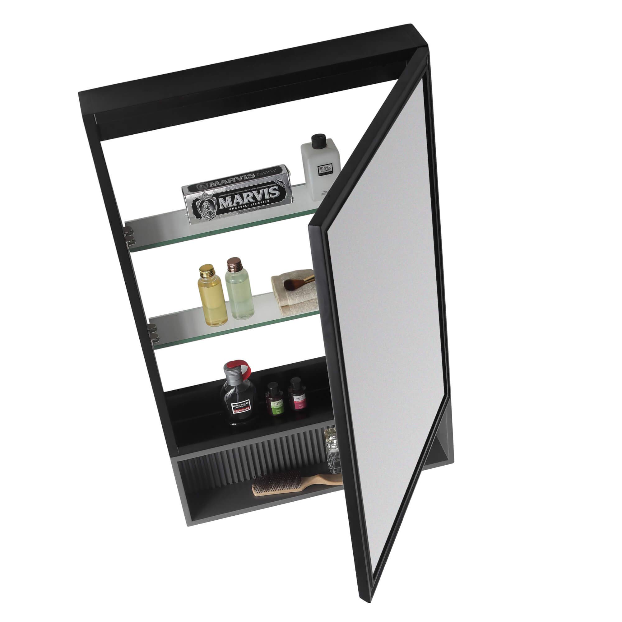 Fine Fixtures Dakota 21-Inch Wide Black Medicine Cabinet with Rock Grey Shelf - Bathroom Storage for Toiletries & Essentials