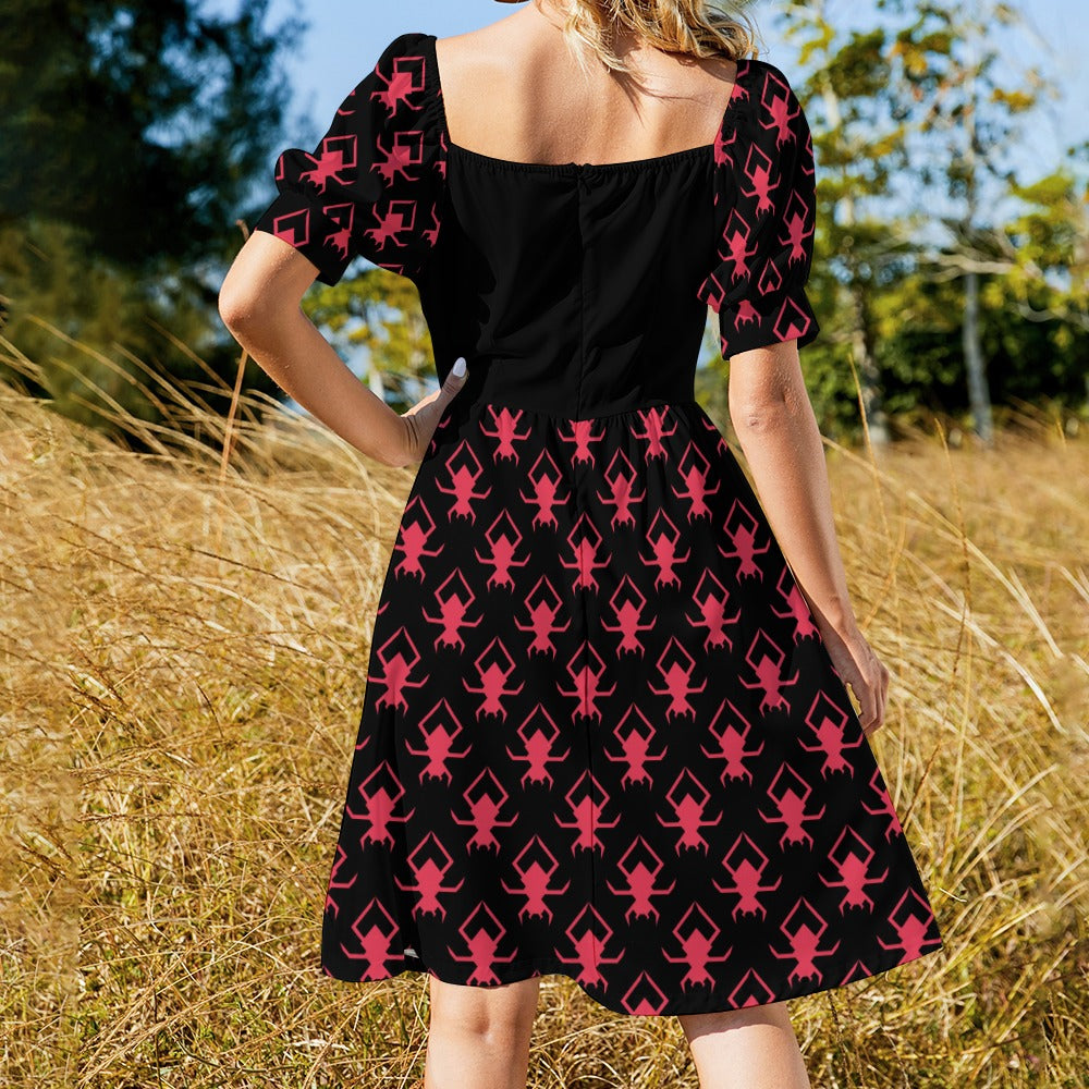 Gothic Sweetheart Dress with Spider Print - Elegant Pink Lace Prom Dress for Women | Perfect for Halloween, Cosplay, and Gothic Parties