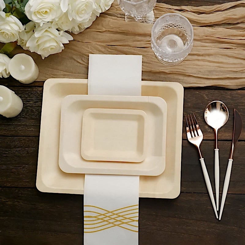 12-Piece Natural Birch Wood Rectangle Plates 10.5