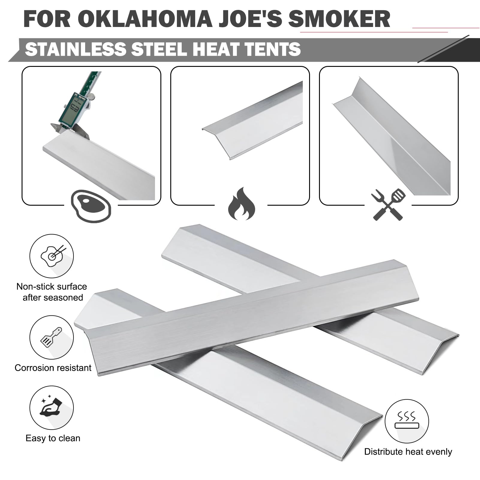Oklahoma Joe's Smoker Grill Replacement Parts - Heat Shield 1767054 & Heat Plates 15202029, 12201767, 16202046 for Longhorn Combo Charcoal Gas Smoker 3 Burner | Compatible with Oklagarden Heat Tent | Perfect for Backyard BBQ, Smoking Meat & Outdoor Cooking
