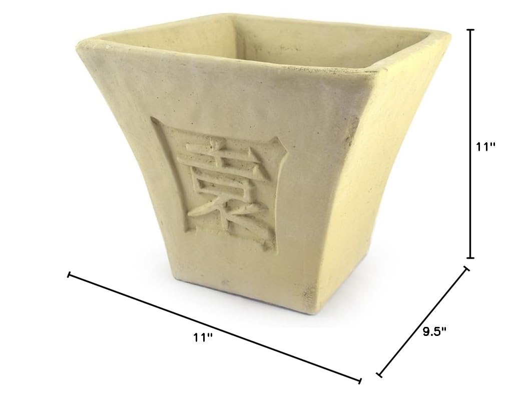 American Made Solid Cast Stone Hanji Symbol Designer Outdoor Planter, 9.5