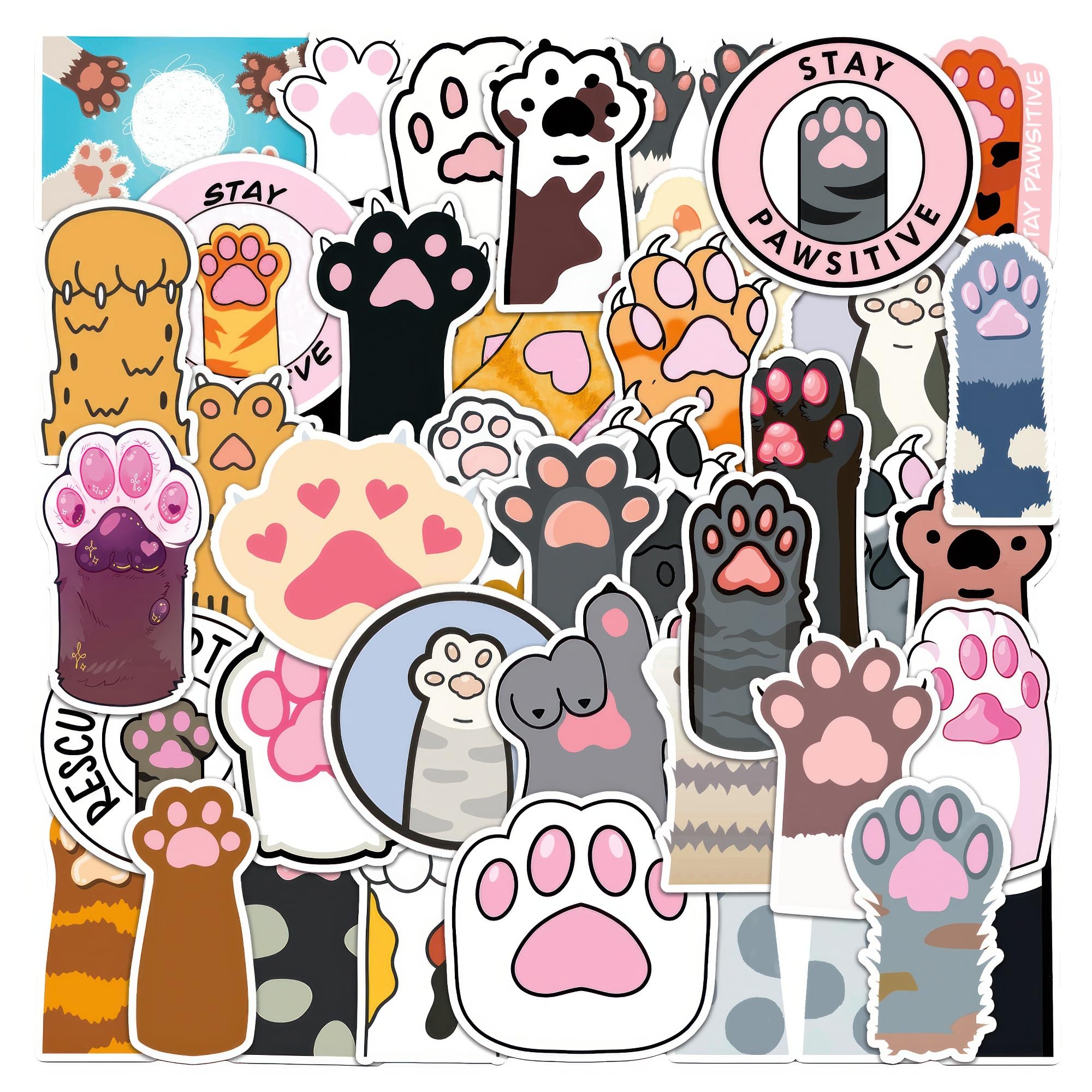 50 Pcs Cute Paw Print Stickers - Waterproof Cat & Animal Stickers for Kids, Teens, Girls - Kawaii Aesthetic Decals for Water Bottles, Cars, Fridge, Windows - Fun DIY Room Decor & School Supplies