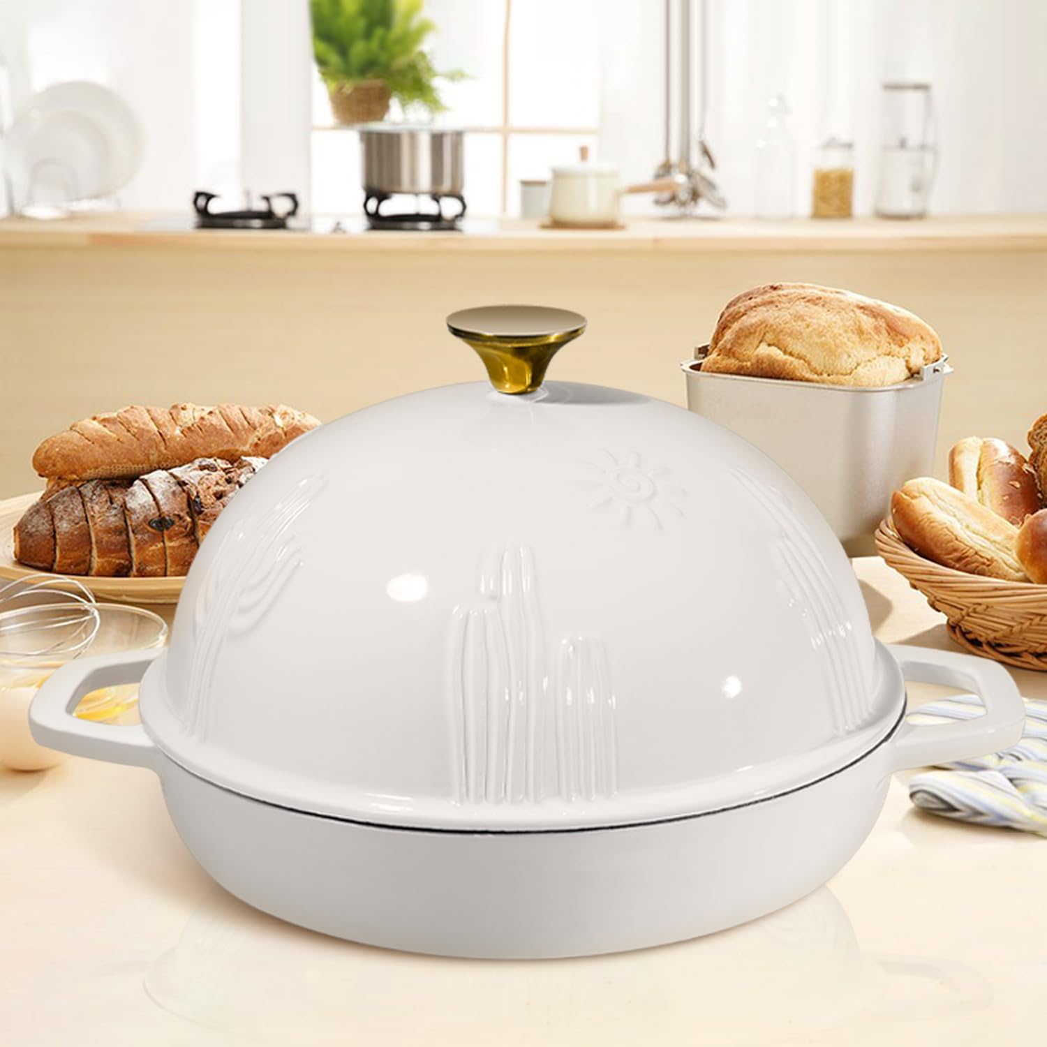 Premium Enameled Cast Iron Dutch Oven with Dome Lid - 9.8 Inch Bread Baking Pot for Sourdough, Artisan Loaves & Homemade Bread | Perfect for Camping, Outdoor Cooking & Kitchen Use