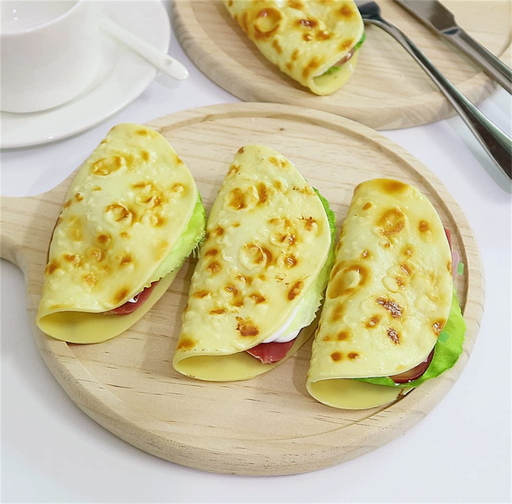 Avivilea Realistic Chinese Hamburger Artificial Pancake Model - 3Pcs Fake Taco Kitchen Decor, Yellow, 4.3inch - Perfect for Home Staging, Food Photography Props & Restaurant Display