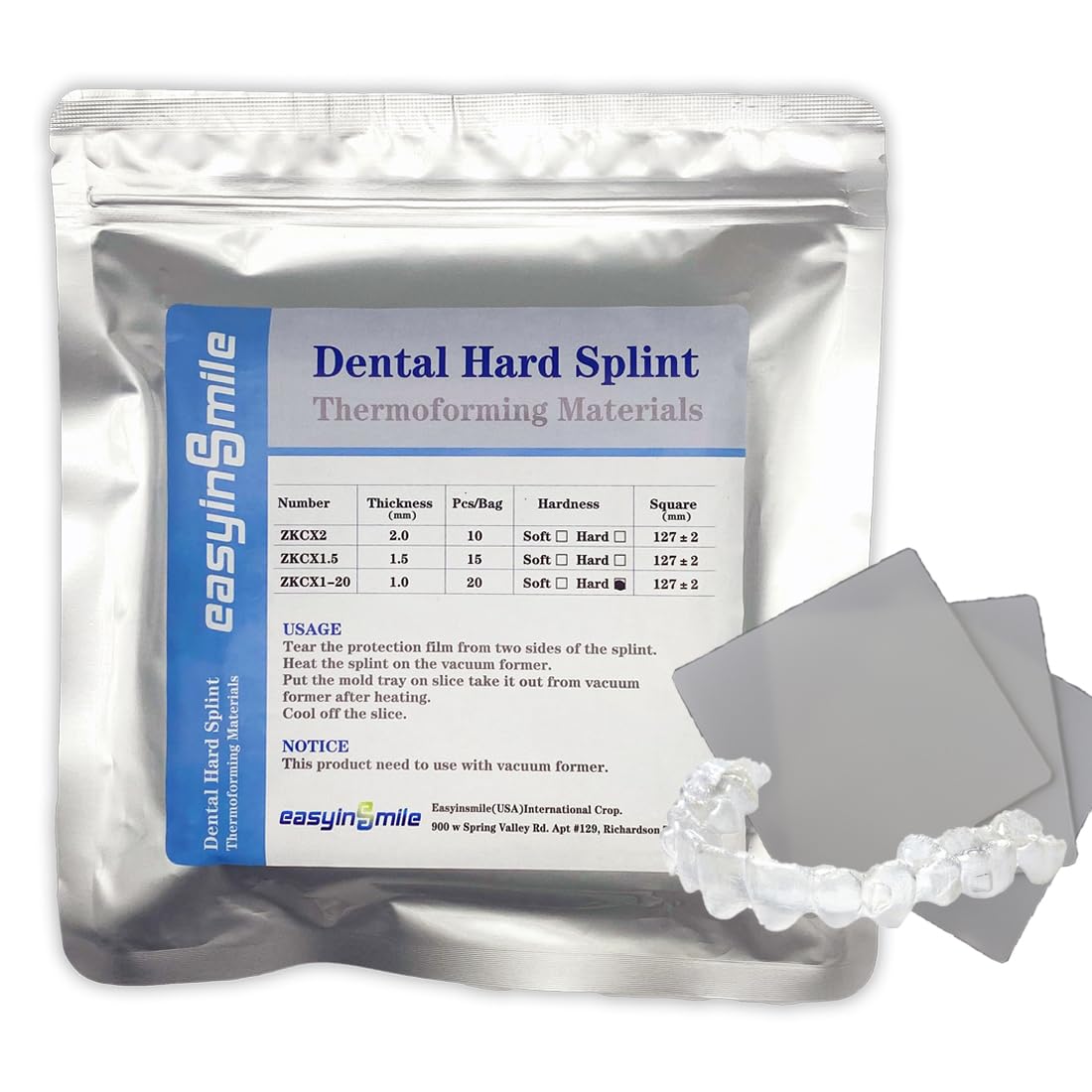 20-Pack Dental Hard Splints 1.0MM - Professional Orthodontic Thermoforming Material for Vacuum Forming Machines | Perfect for Dental Labs, Night Guards & Teeth Whitening Trays
