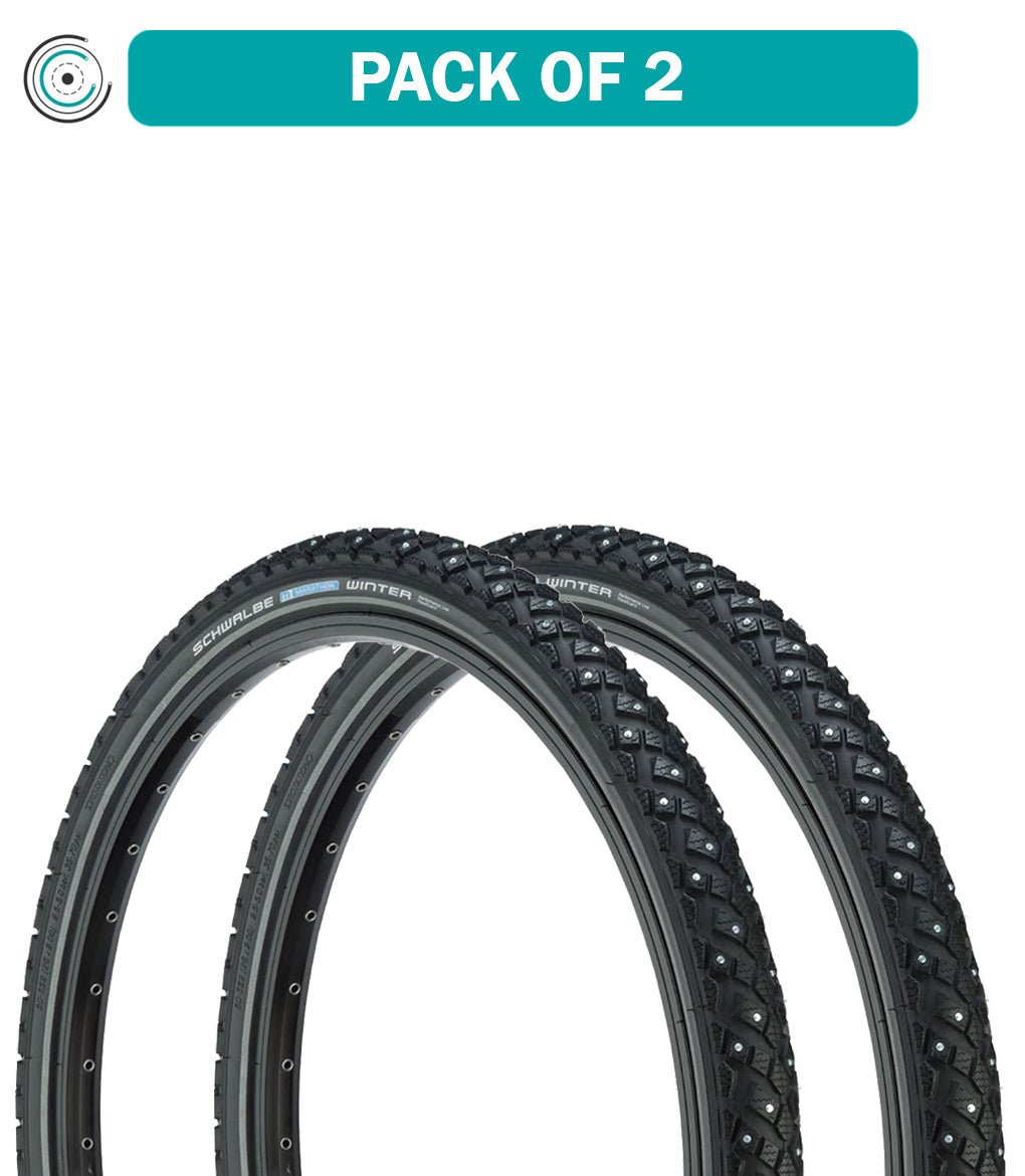 2 Pack Schwalbe Marathon Winter Plus Bike Tires - 26 x 1.75 Inch Clincher Wire Bead with SmartGuard Technology (11136448.02) - Perfect for Winter Cycling, Commuting, and Mountain Biking in Snowy Conditions