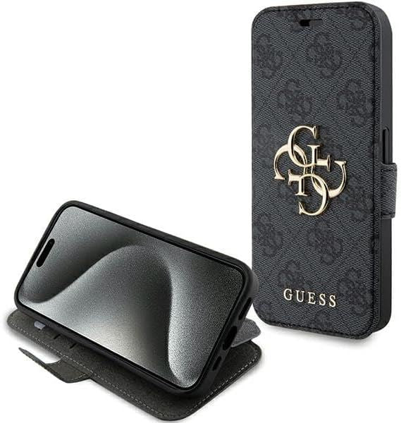 Guess 4G Metal Logo Protective Case for iPhone 15 Pro (6.1 Inch) - Sleek Grey | Premium Shockproof Cover with Stylish Branding | Perfect for Everyday Use, Travel & Business