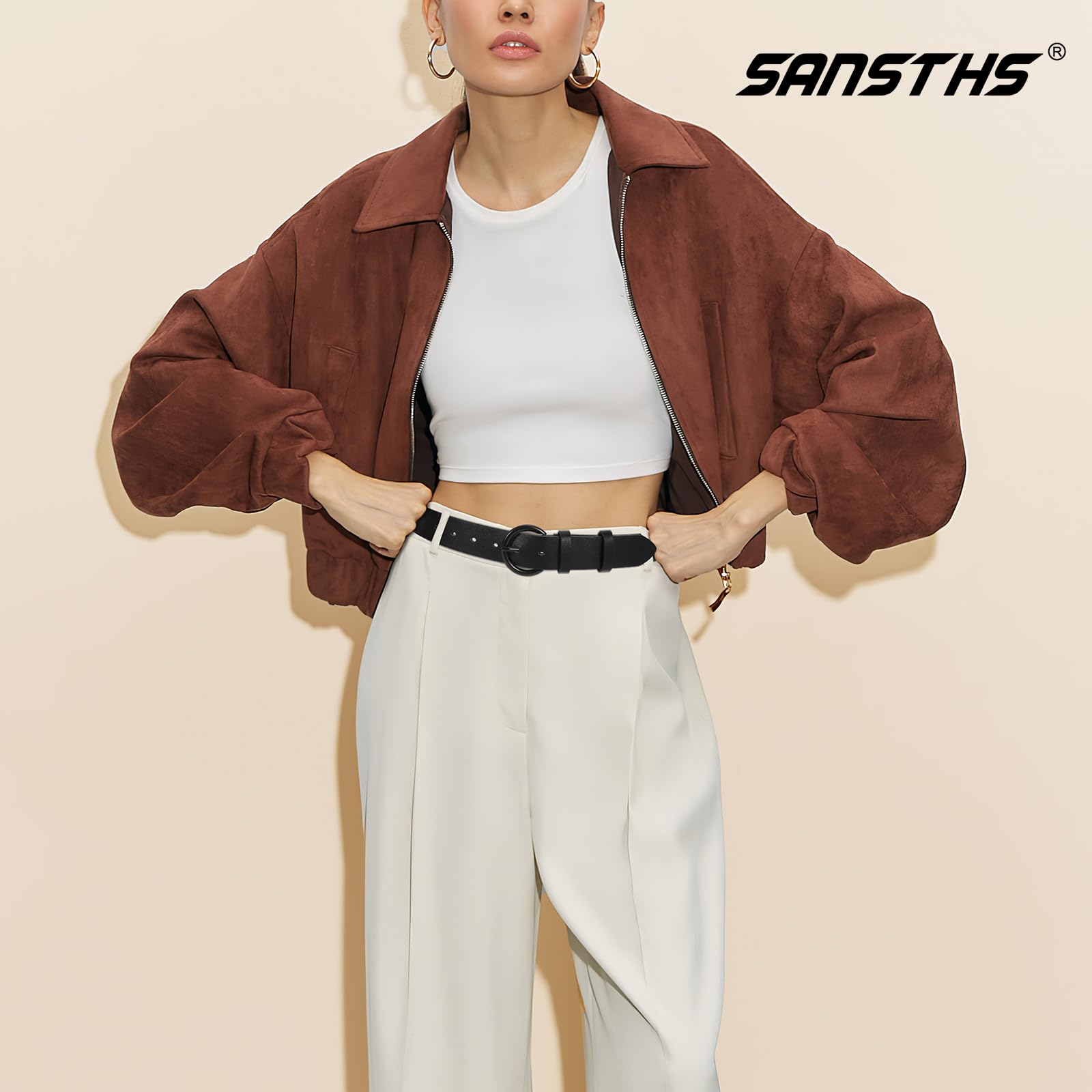 SANSTHS Women's Black Casual Leather Belt with Gold Buckle - Stylish Dress Belt for Jeans & Pants - Perfect for Office, Date Night & Everyday Wear