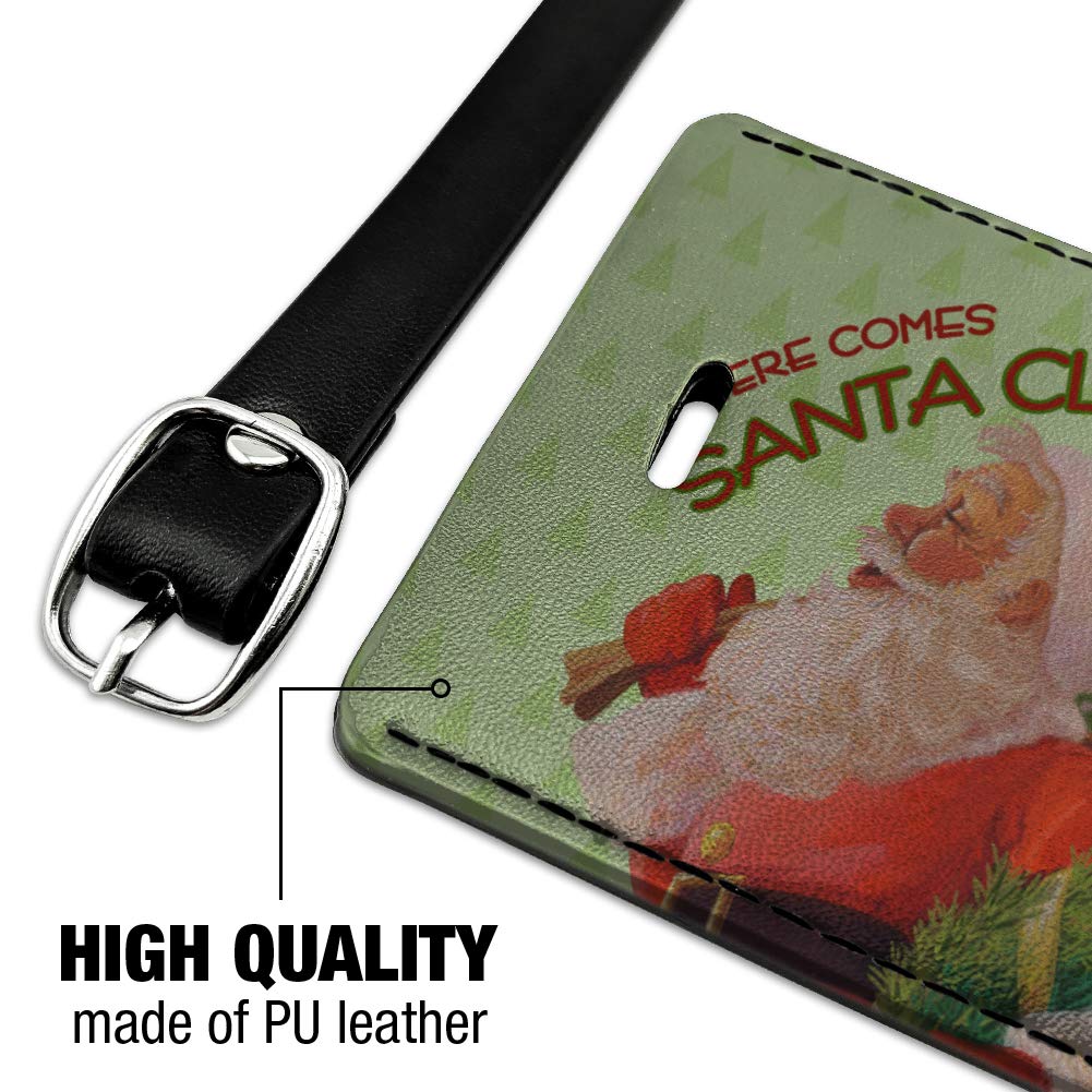 Santa Claus Leather Luggage Tag - Personalized Rectangle ID Card Holder for Christmas Travel & Gifts | Perfect for Suitcases, Backpacks, and Holiday Trips