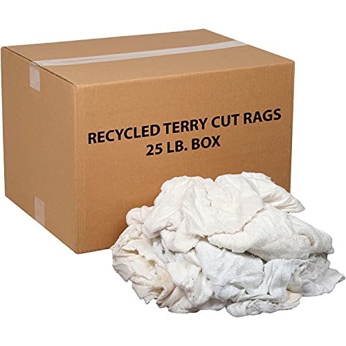 25 Lb. Premium Recycled Cotton Terry Cut Rags - White | Industrial Cleaning Cloths for Workshop, Garage & Home Use