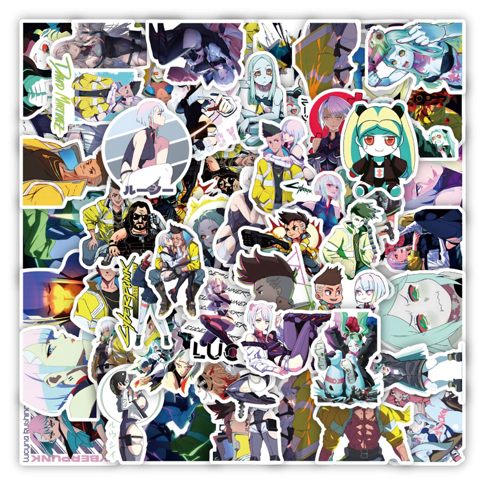 Cyberpunk: Edgerunners Vinyl Stickers 50pcs - Waterproof Decals for Laptop, Skateboard, Guitar, Luggage - Cool Anime Stickers for Teens & Adults - Perfect for Gaming Setups, School Supplies & Travel Gear