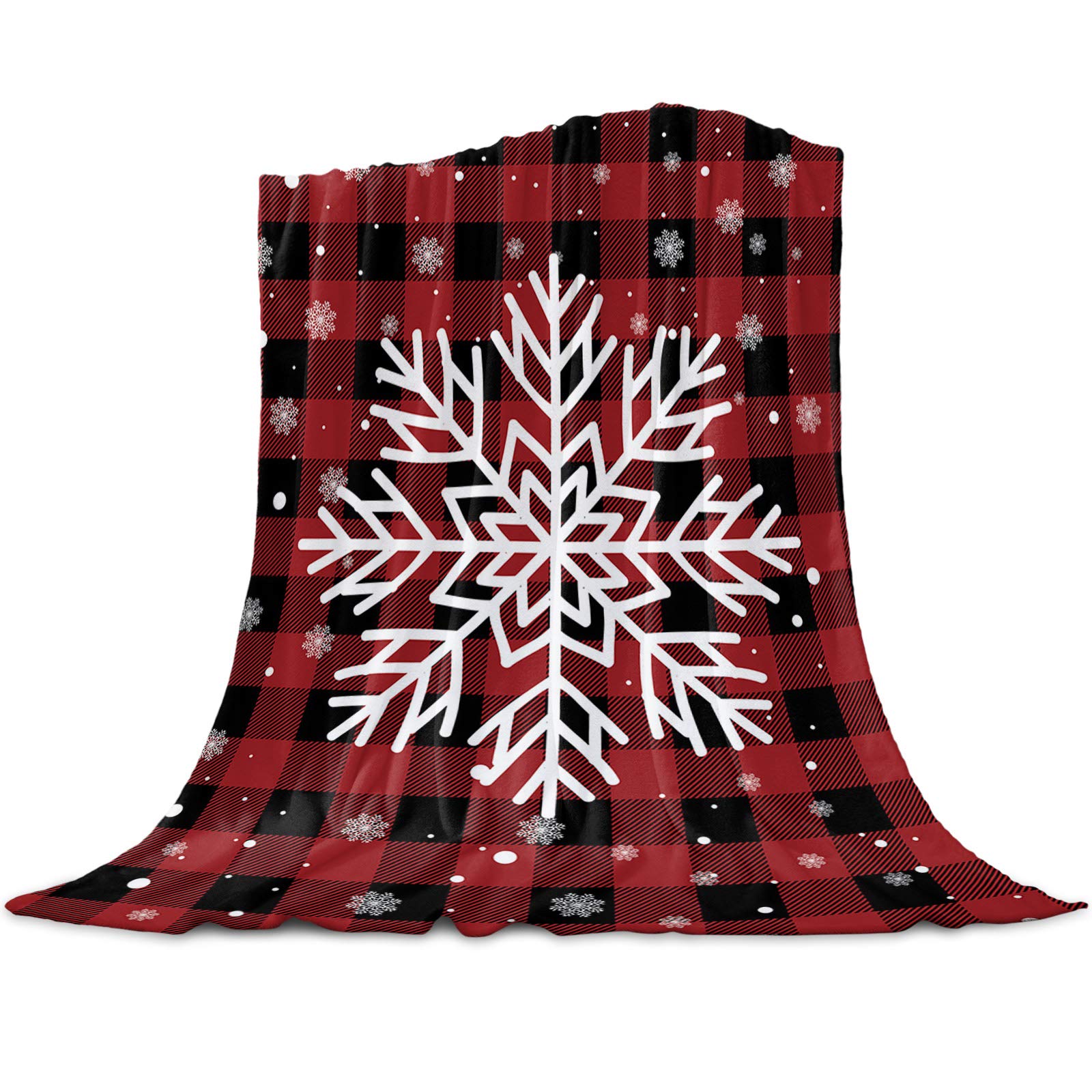 Christmas Fleece Blanket - Snowflake Pattern Soft Warm Throw Blanket for Couch, Sofa & Bed - Red Black Buffalo Plaid Microfiber Blankets for Women, Men & Kids - 60x80 Inch Winter Decor - Perfect for Holiday Gifts, Cozy Nights & Christmas Home Decor