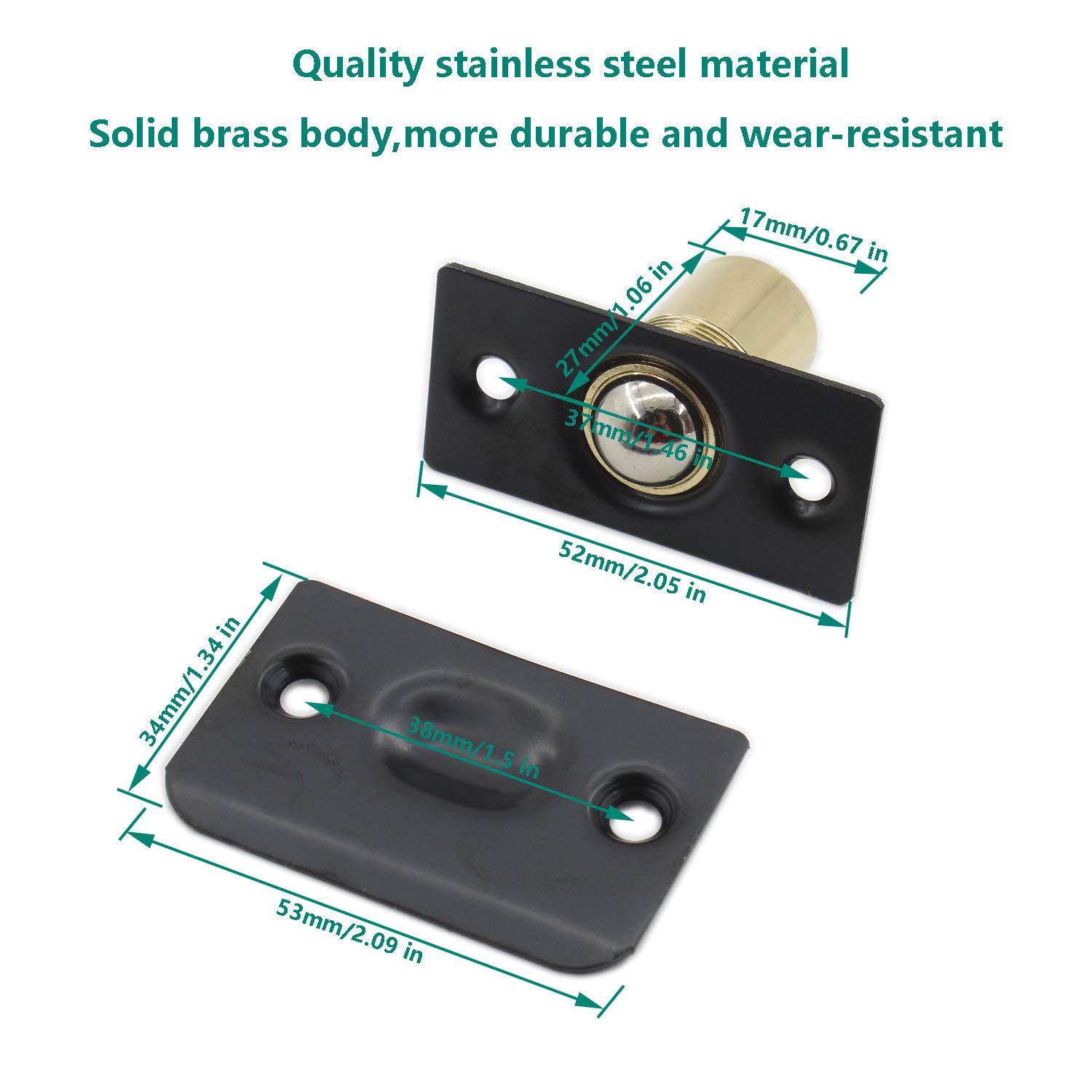 2 Pack Stainless Steel Ball Catch Hardware for Closet & Cabinet Doors - Adjustable French Door Latch with Strike Plate & Drive-in Spring - Black ULIFESTAR (Perfect for Bedroom Closets, Kitchen Cabinets & Cupboard Doors)
