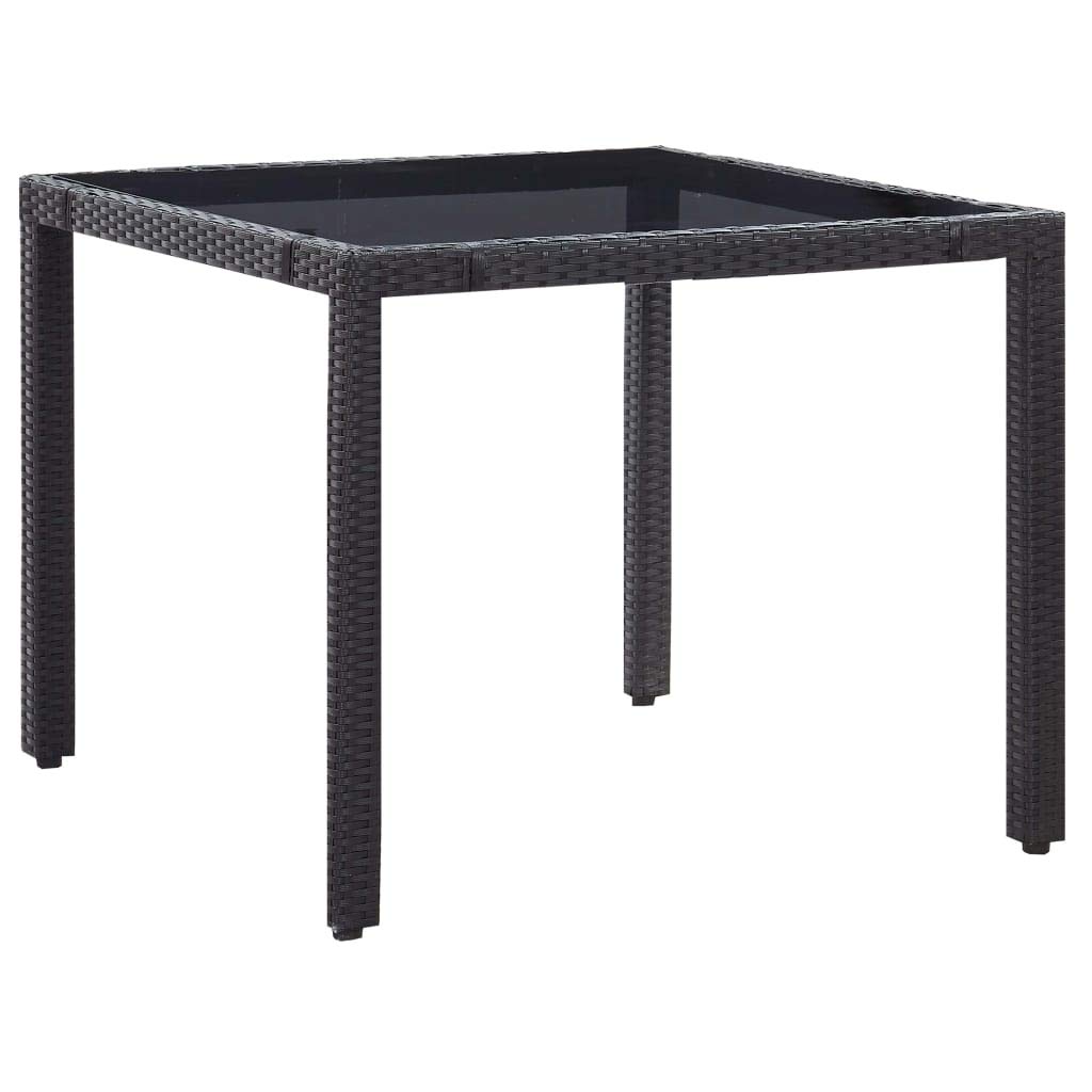 5-Piece Outdoor Dining Set with Large Glass Table Top & Poly Rattan Chairs - Patio Furniture Set with Armrests & Cushions - Perfect for Backyard, Garden, Poolside Dining and Outdoor Entertaining