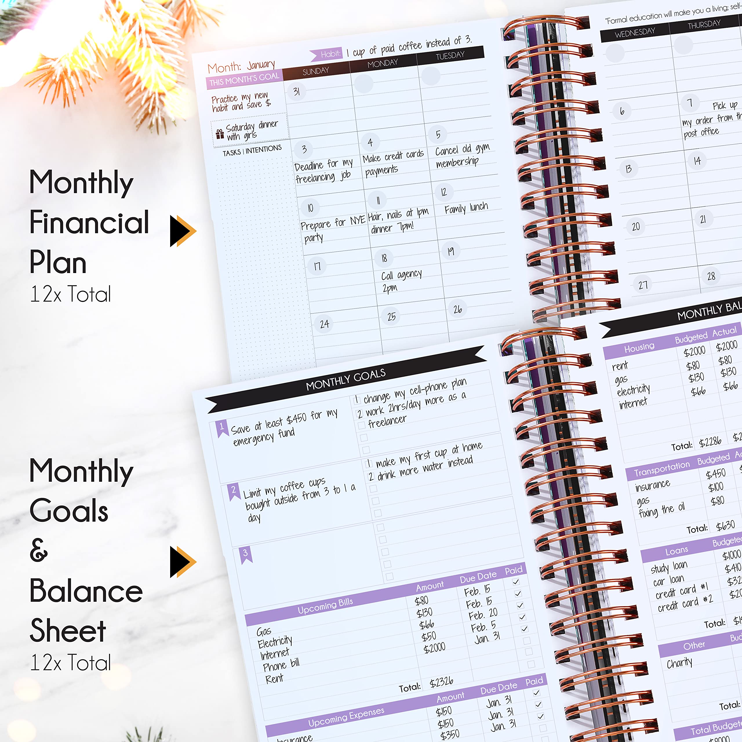 2025 Spiral Budget Planner & Monthly Bill Organizer with Pockets – Financial Journal, Debt Tracker for Bill Payments & Savings | 12-Month Money Management System for Financial Freedom | Perfect for Personal Finance, Home Budgeting & Expense Tracking