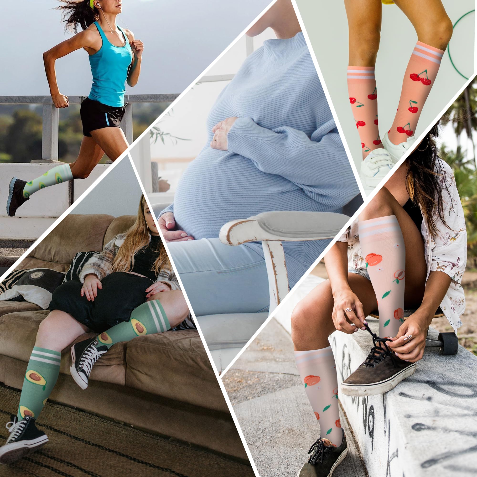 Fenglaoda Compression Socks for Women & Men - 6 Pairs Medical Grade Support Socks for Circulation, Nurses, Running, Travel & Long Flights - Improve Blood Flow & Reduce Swelling for Active Lifestyles
