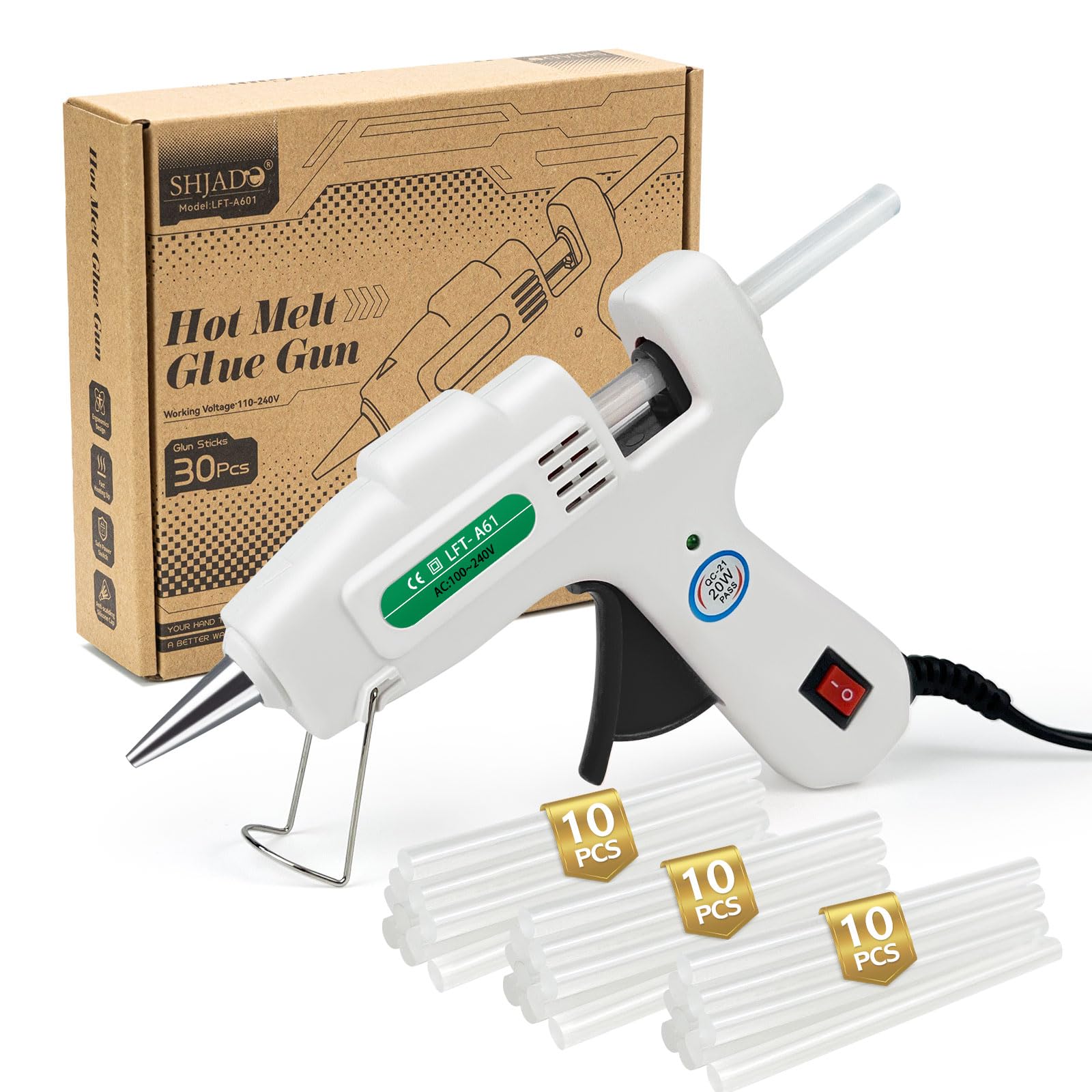 Mini Hot Glue Gun Kit with 30 Glue Sticks - 20W Fast Heating Lightweight Craft Gun for DIY, Home Repairs, School Projects - Perfect for Arts & Crafts, Jewelry Making, Woodworking & Holiday Decorations (White)
