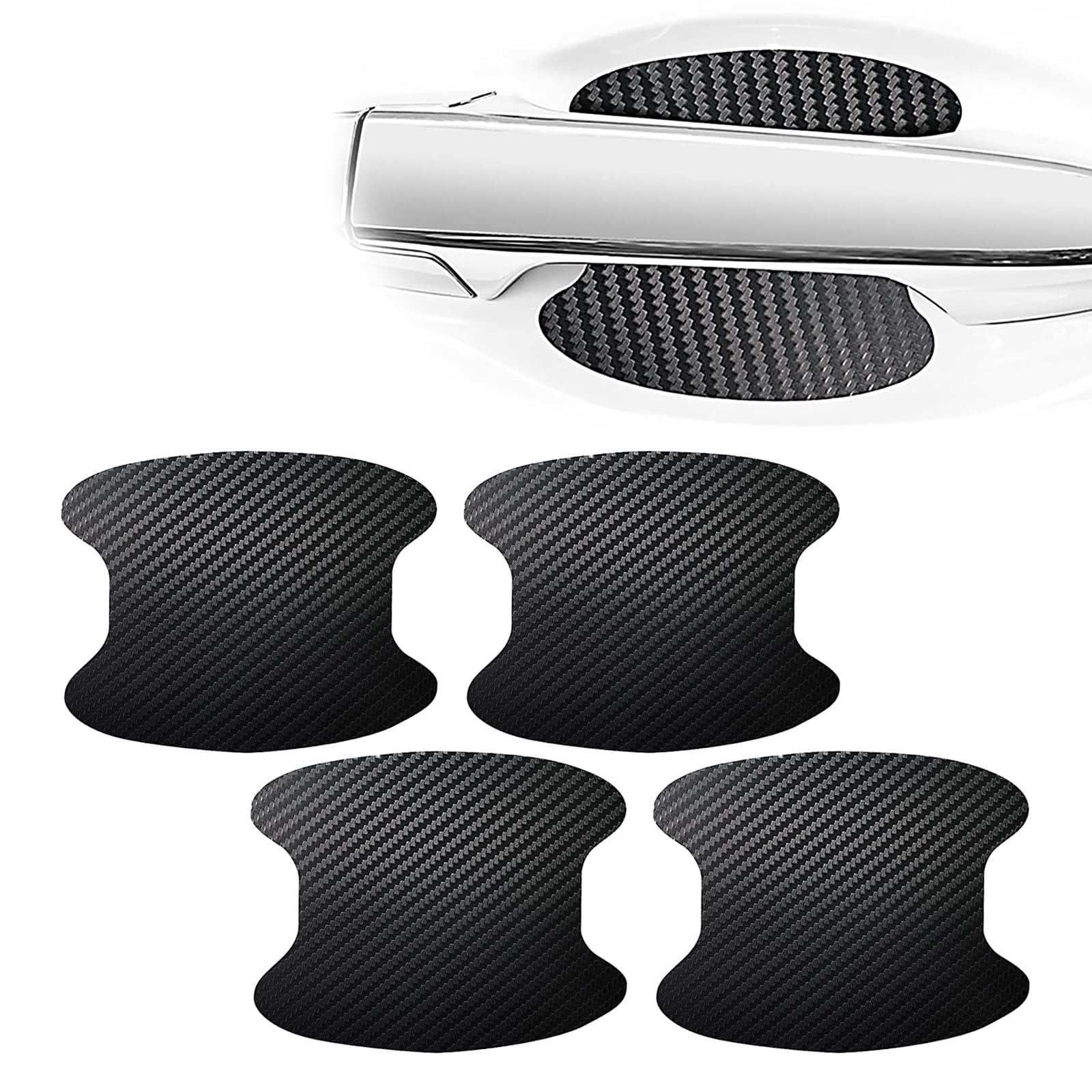 4 PCS Carbon Fiber Car Door Handle Scratch Protectors - Anti-Scratch Door Handle Covers & Protective Film Stickers for Cars (Black) | Perfect for Vehicle Protection & Style Enhancement