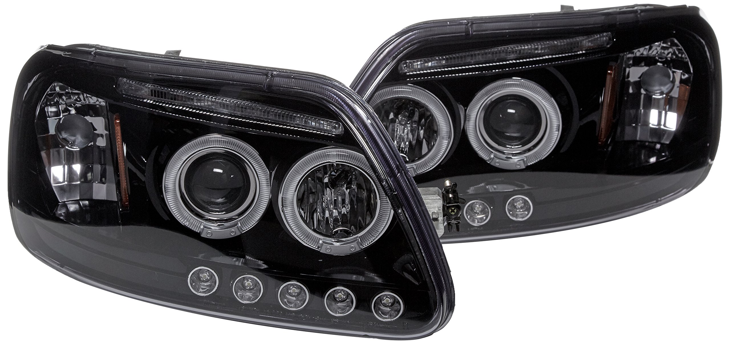 Spec-D Tuning 2LHP-F15097G-TM LED Halo Projector Headlights for Ford F150 - Gloss Black Housing with Dual Halo Rings - Upgrade Your Truck's Style & Night Visibility (Perfect for Off-Roading & Night Driving)