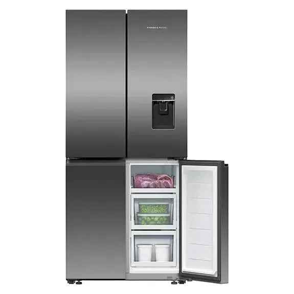Fisher & Paykel 498L Quad Door Refrigerator Freezer with Ice & Water Dispenser - Dark Stainless Steel | Large Capacity Smart Fridge for Modern Kitchen & Family Use